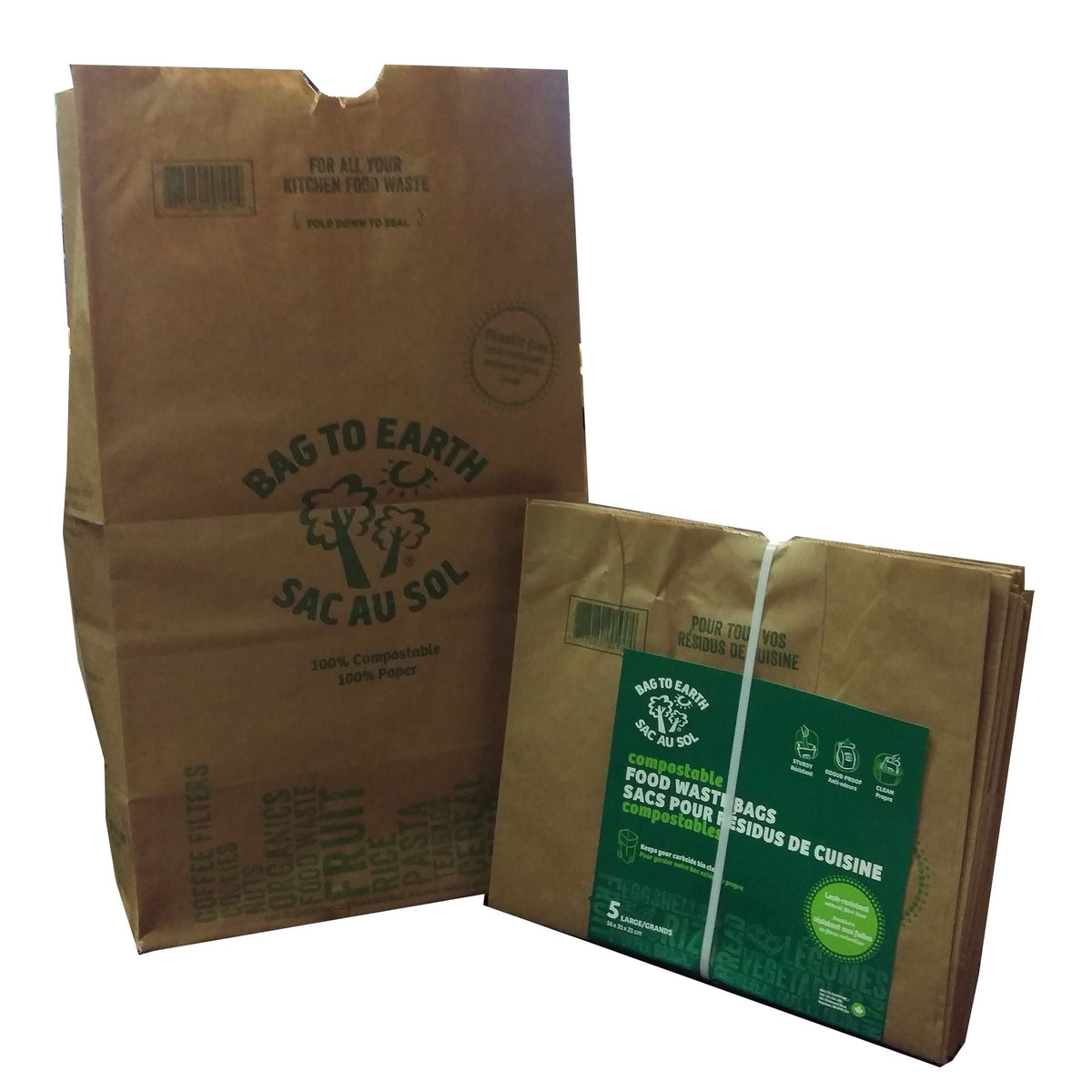 Bag to Earth Large Organic Compostable and Biodegradable Food Waste Bags, 5-pk, 45-L L0J2 - product image 1