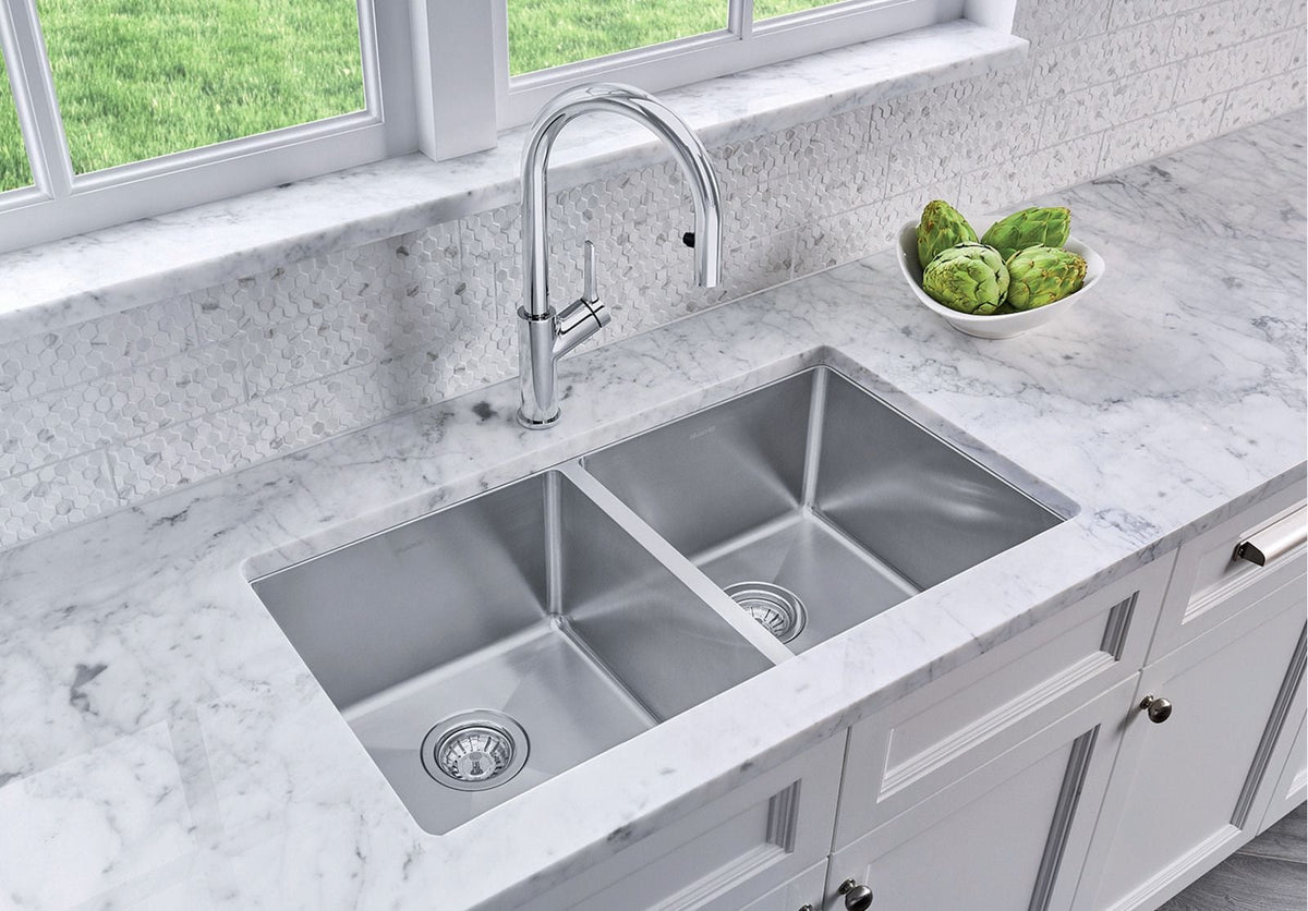 Quatrus R15 32-in 50/50 Double Bowl Undermount Stainless Steel Kitchen Sink E3M6 - product image 2