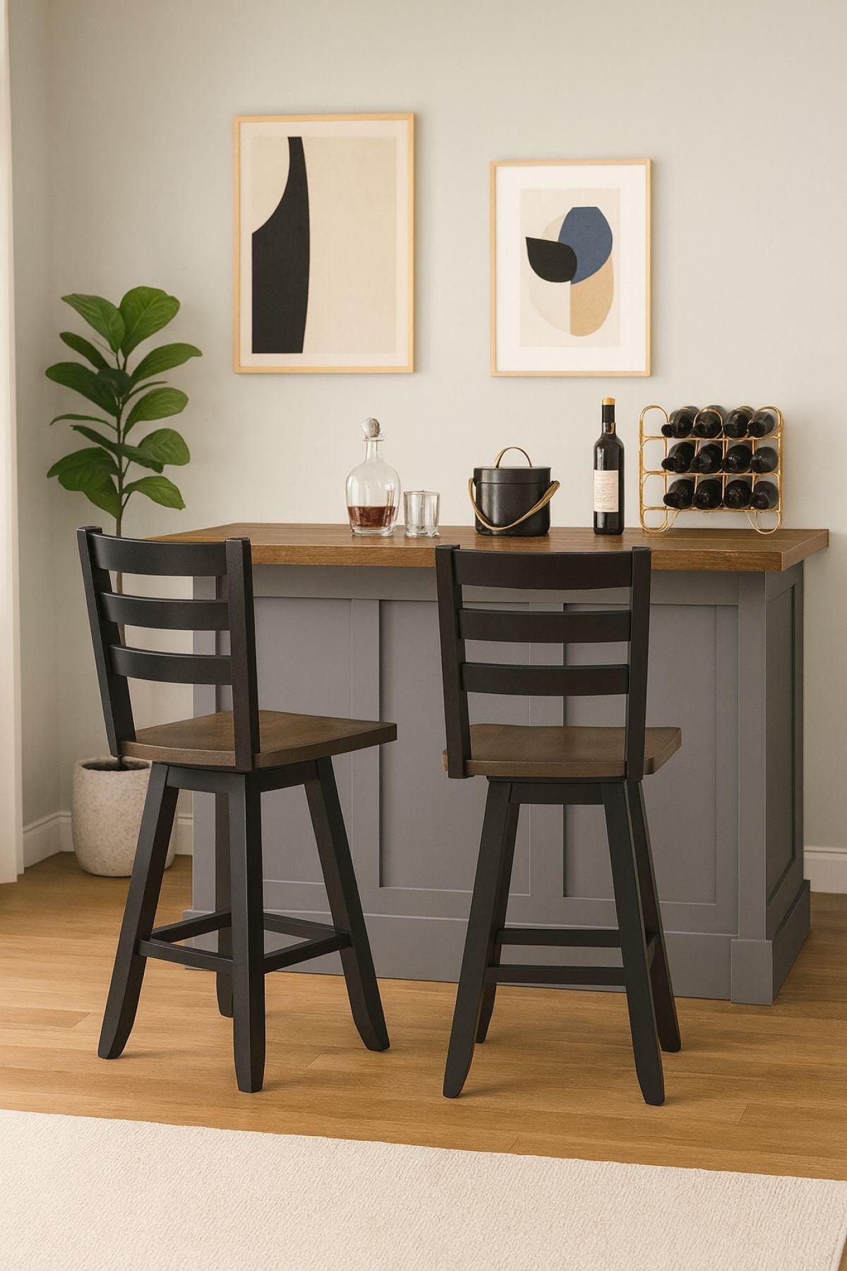 Aaron Oak/Dark Grey Swivel Counter/Bar Stool with Back Rest, 2-pc X2A8 - product image 5
