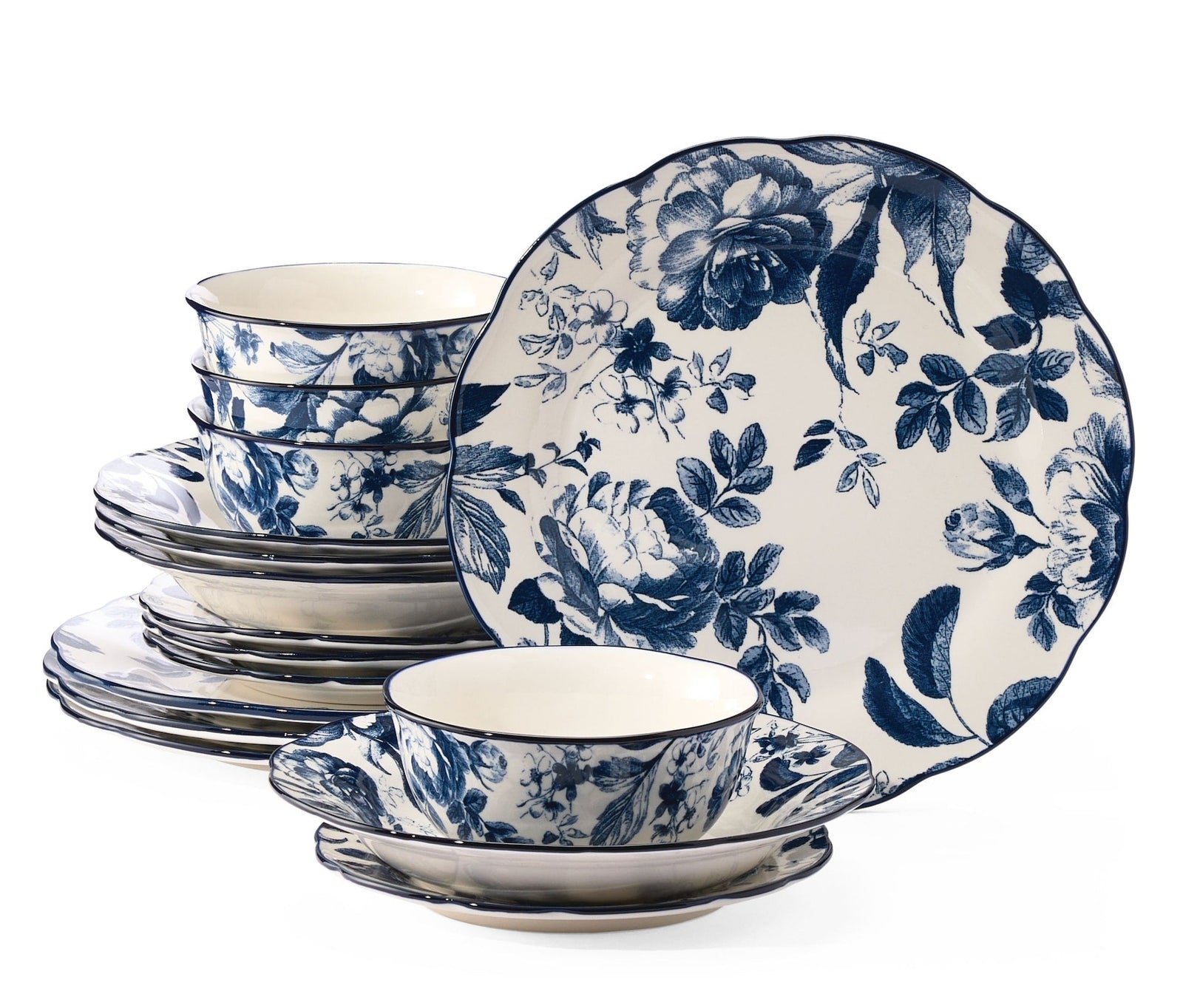 Augusta Stoneware Dinnerware Set, Serves 4, 16-pc, Blue Floral Q9J2 - product image 1