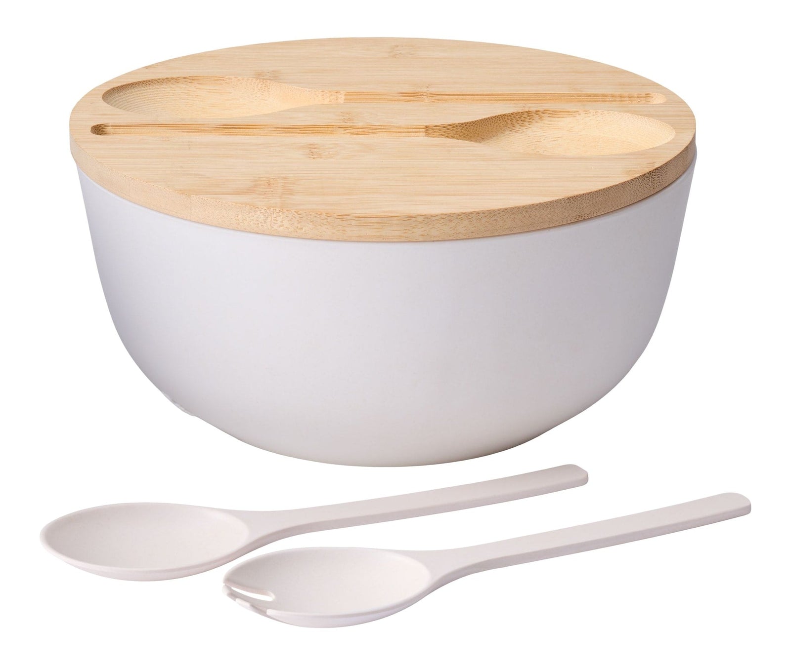 Bamboo Salad Bowl Set with Lid & Servers, White Z3M0 - product image 1