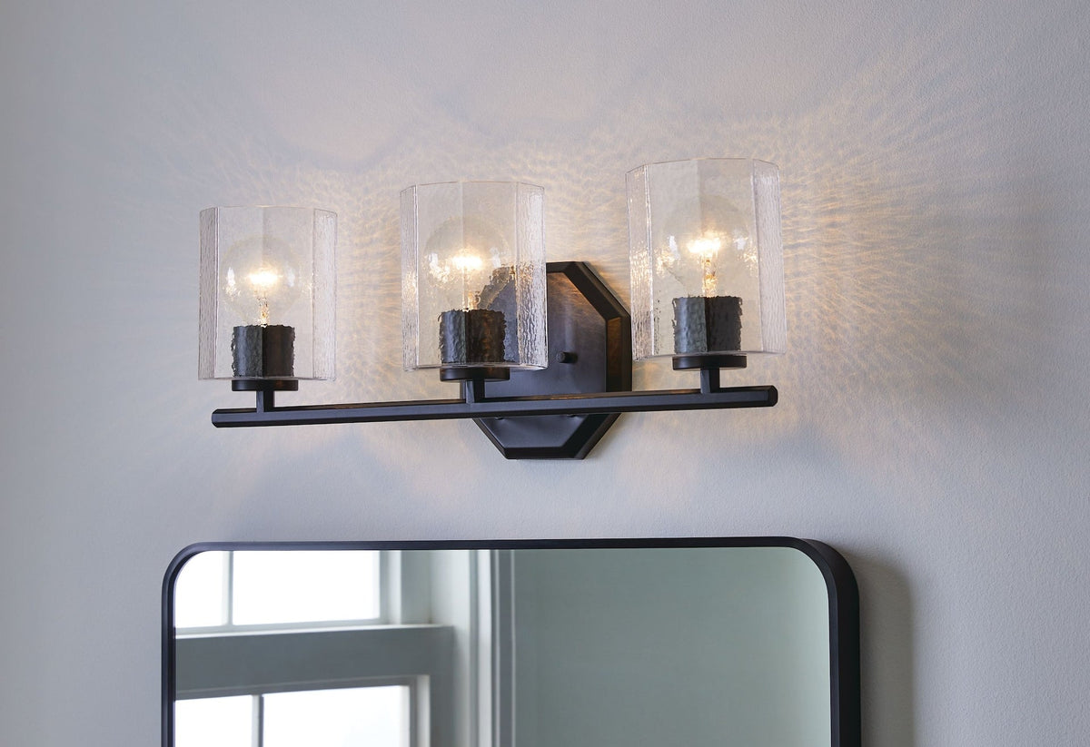 Bridgewater 3-Light Vanity Light Fixture with Rippled Glass Shade, Black C0L2 - product image 8