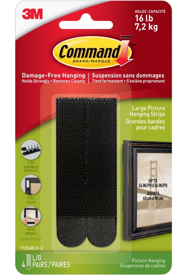 Large Adhesive Picture Hanging Strips, Black, 16-lbs, 4 Strips per Pack Y8H1 - product image 1