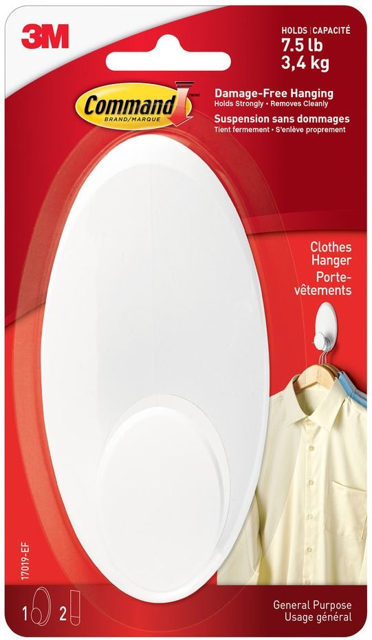 Large Clothes Hanger Organizing Hook with Adhesive Strips, White, 7.5-lbs, 1 Strip per Pack K2X1 - product image 1