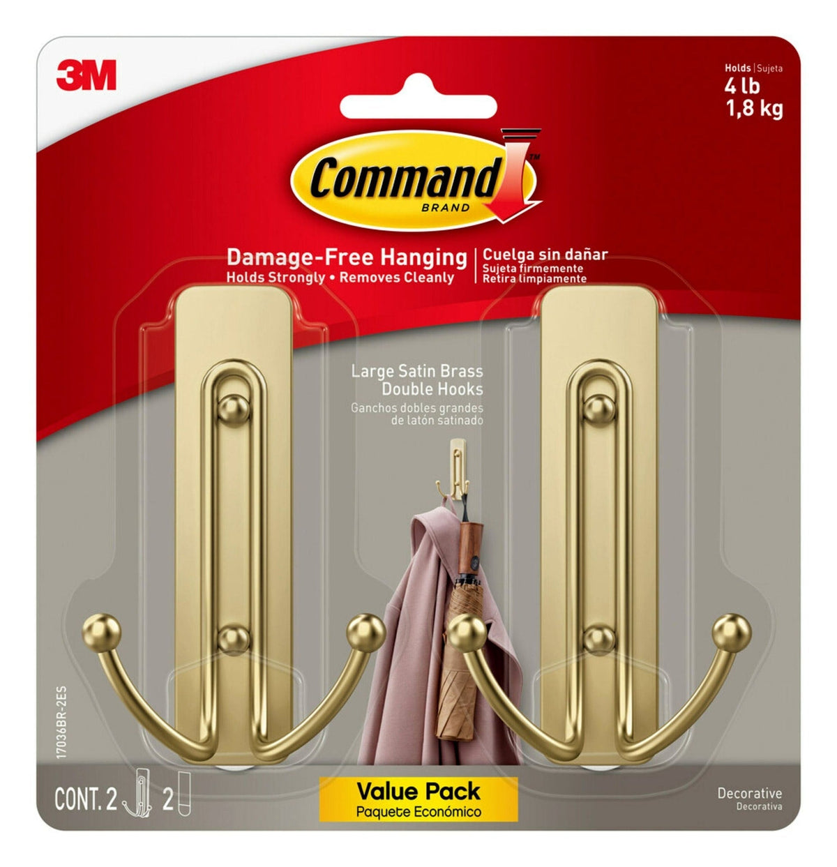 Large Satin Brass Hooks A4E0 - product image 1