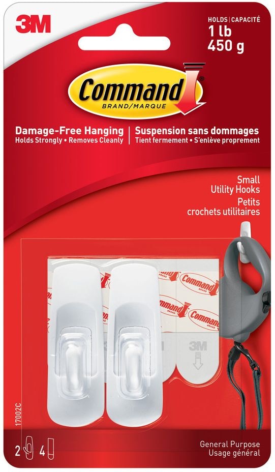 Small Utility Hooks Value Pack with Adhesive Strips, White, 1-lb, 2 Strips per Pack W3M2 - product image 1