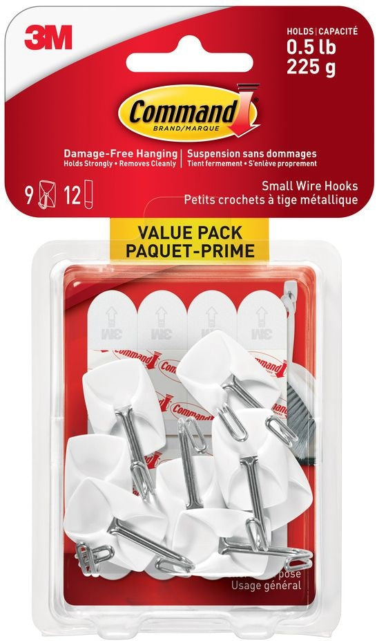 Small Wire Hooks Value Pack with Adhesive Strips, White, 0.5-lbs, 9 Strips per Pack O8Q9 - product image 1