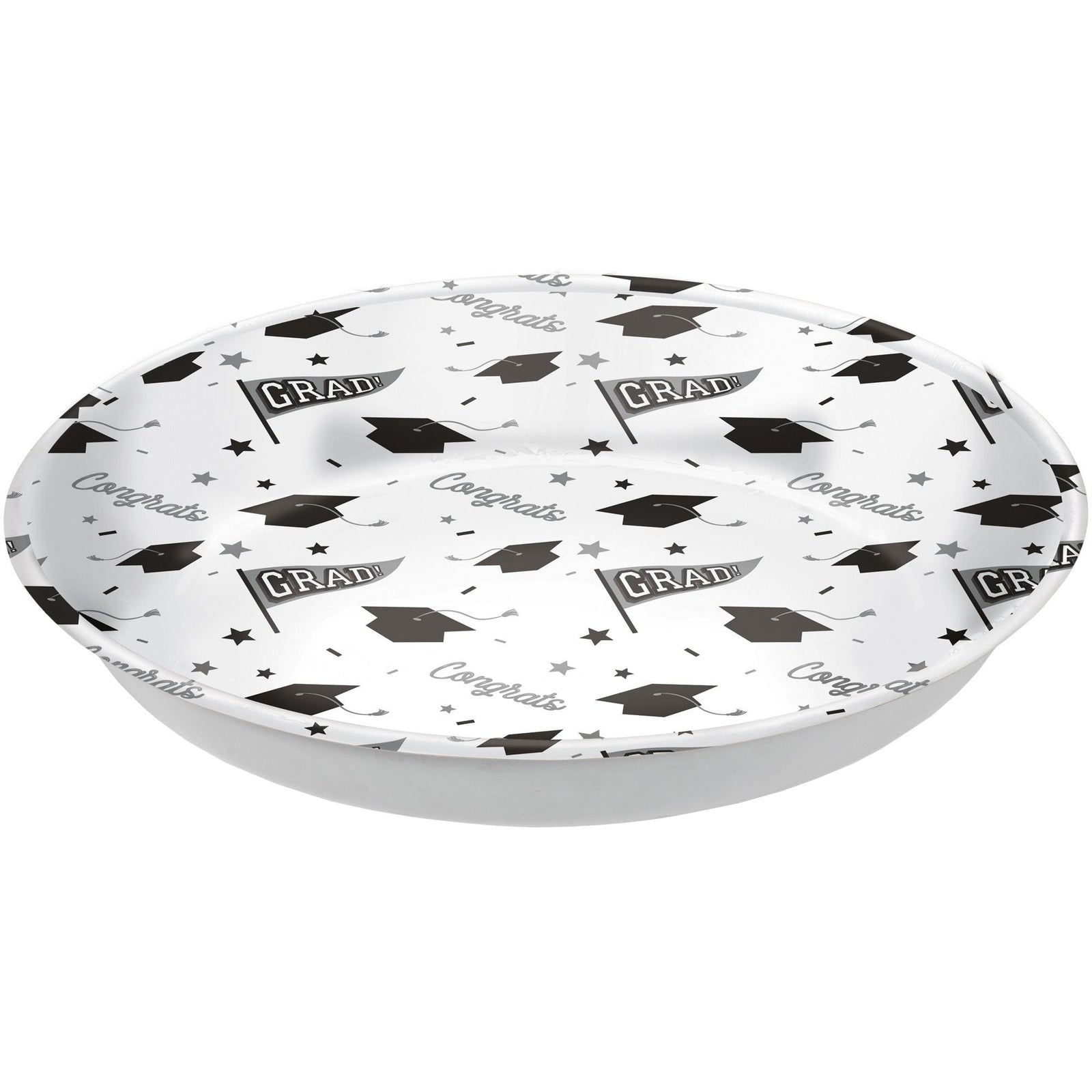 Grad" Round Plastic Reusable Serving Bowl, White, 14-in, for Graduation W7J0 - product image 1