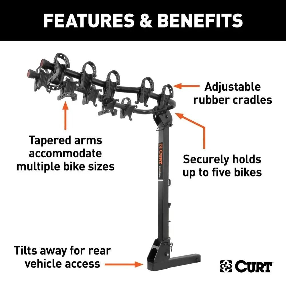 18065 Premium 5-Bike Two Arm Hitch Mount Bike Rack, Fits 2-in Receiver, Black C8Z6 - product image 5