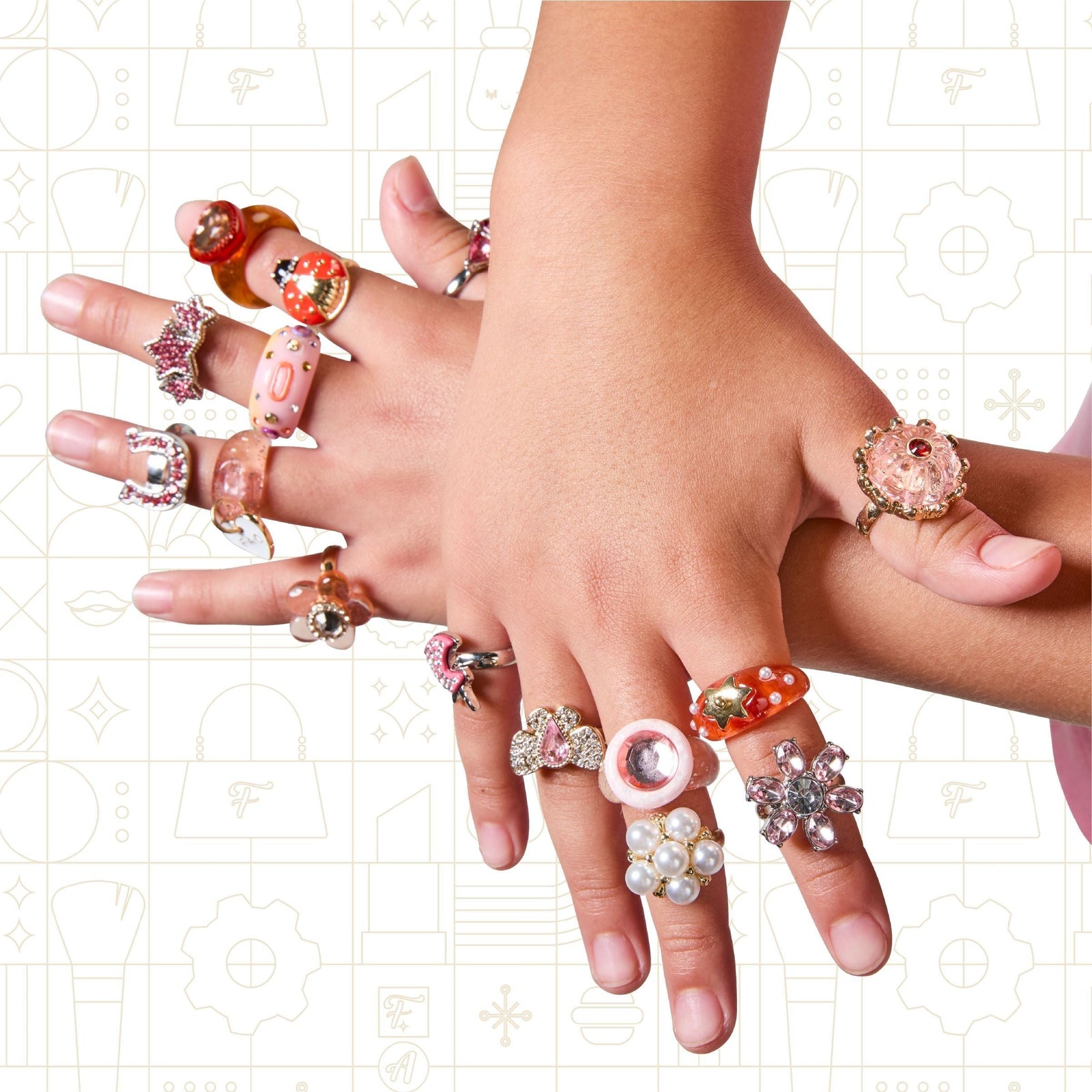 Kids Glam Rings Set, 15 Piece, Pink S5P5 - product image 5