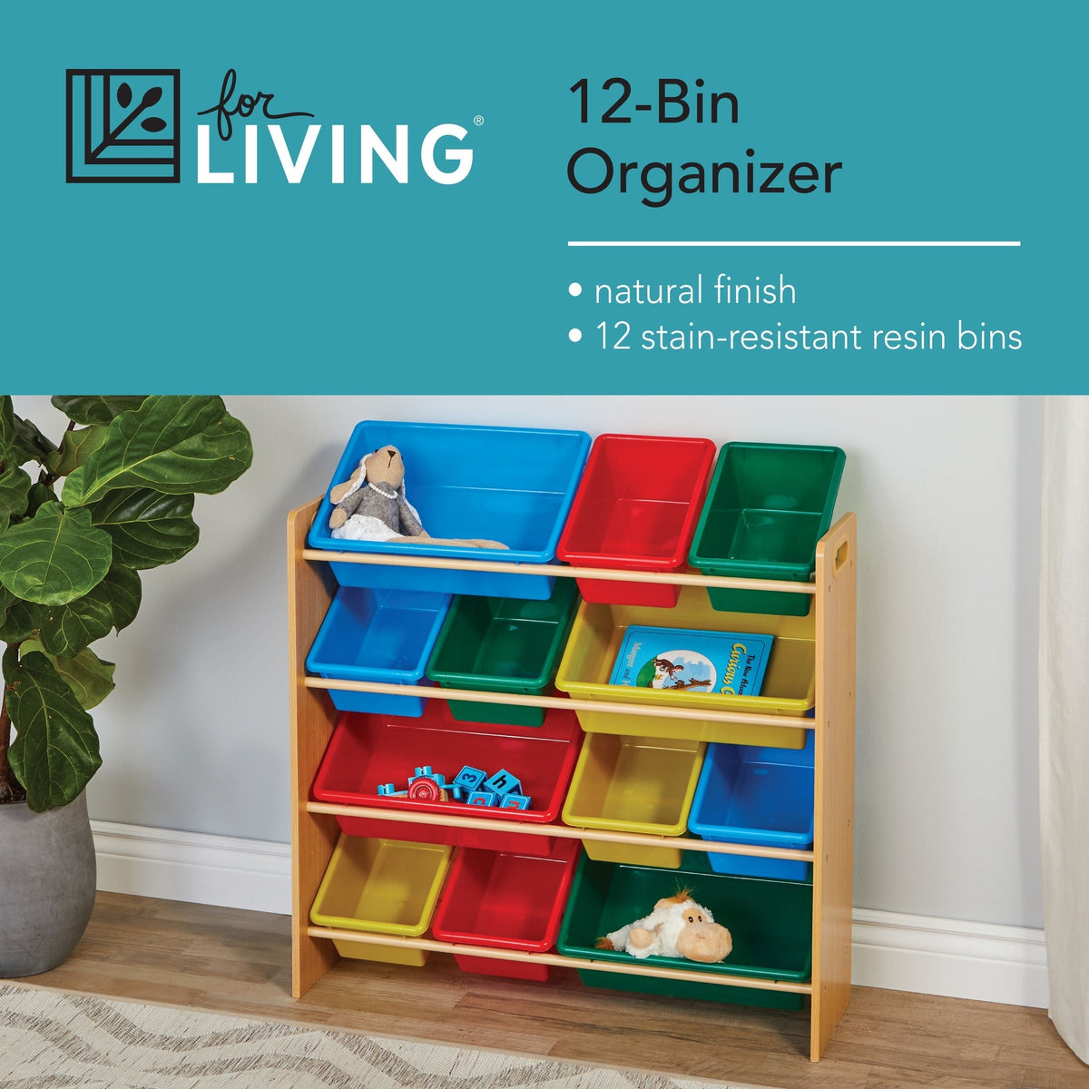 Kids 12-Bin Bedroom/Playroom Toy Storage Organizer, Yellow C1D5 - product image 3