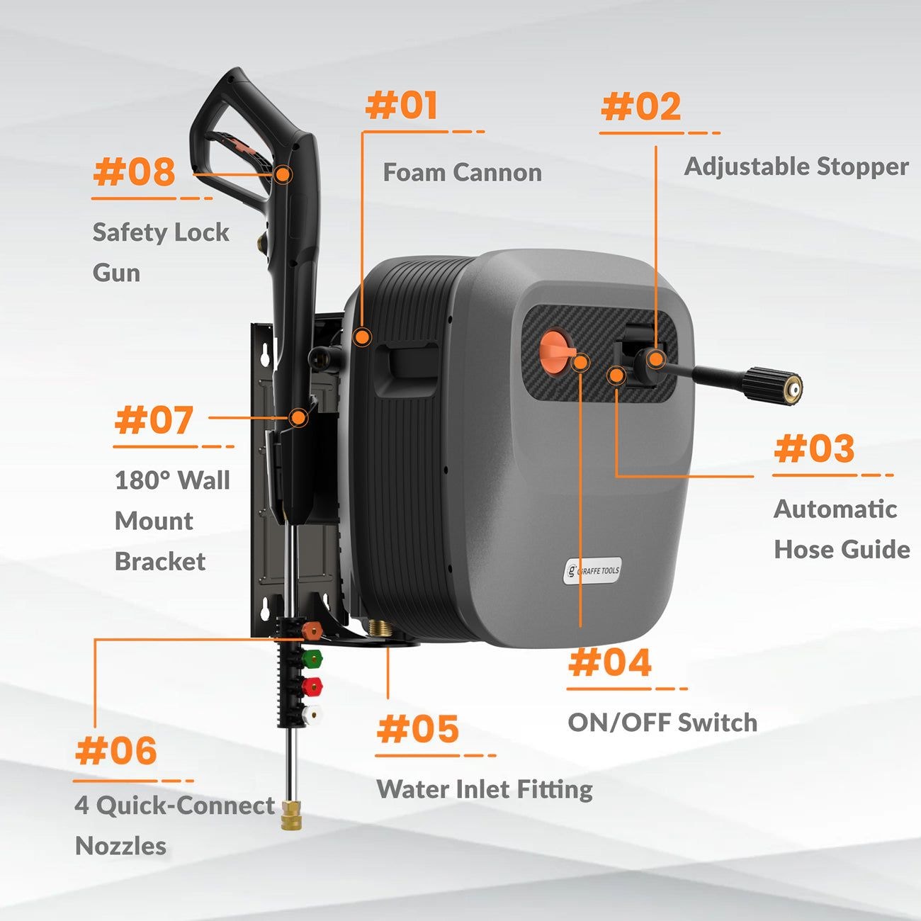 Tools Grandfalls G20 Wall Mounted 1900 PSI 2.2 GPM Brushless Electric Pressure Washer with 65-ft Retractable Hard Hose W4S3 - product image 3