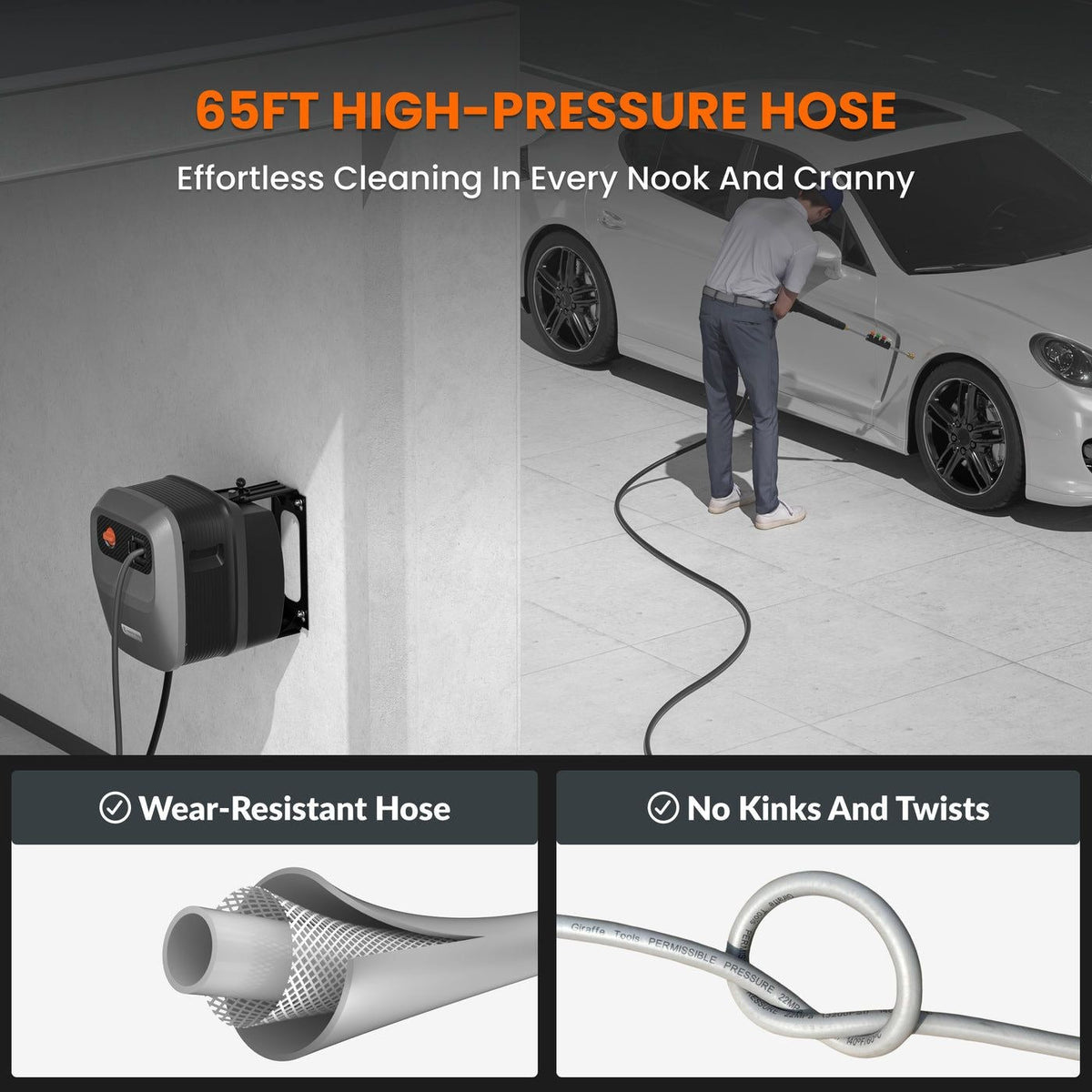 Tools Grandfalls G20 Wall Mounted 1900 PSI 2.2 GPM Brushless Electric Pressure Washer with 65-ft Retractable Hard Hose W4S3 - product image 5