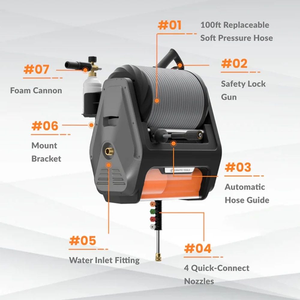 Tools Grandfalls Pro Wall Mounted 2700 PSI 1.6 GPM Brushless Retractable Electric Pressure Washer with 100-ft Hard Hose B4G4 - product image 5