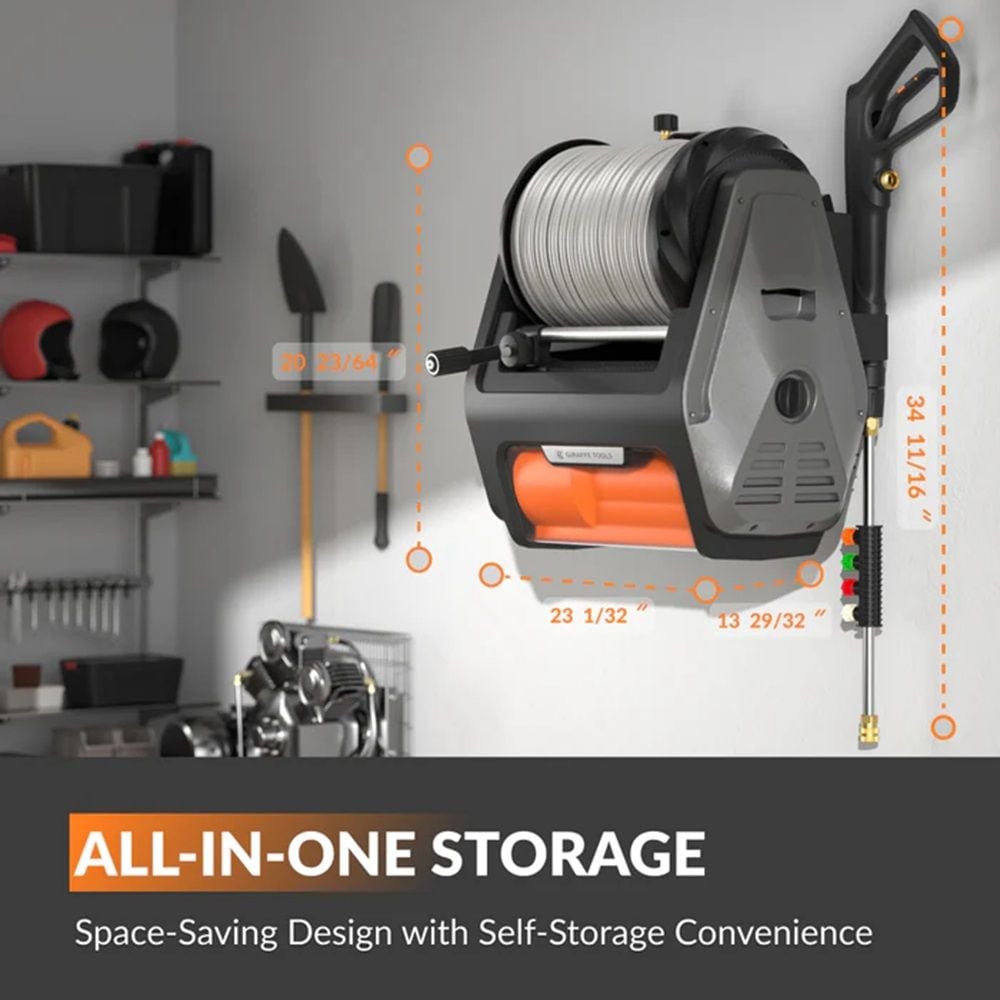 Tools Grandfalls Pro Wall Mounted 2700 PSI 1.6 GPM Brushless Retractable Electric Pressure Washer with 100-ft Hard Hose B4G4 - product image 8