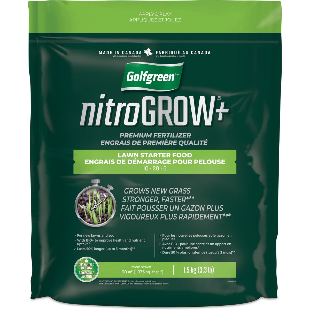 Nitrogrow+ Lawn Starter Premium Fertilizer,10-20-05, 1.5-kg H7O6 - product image 1