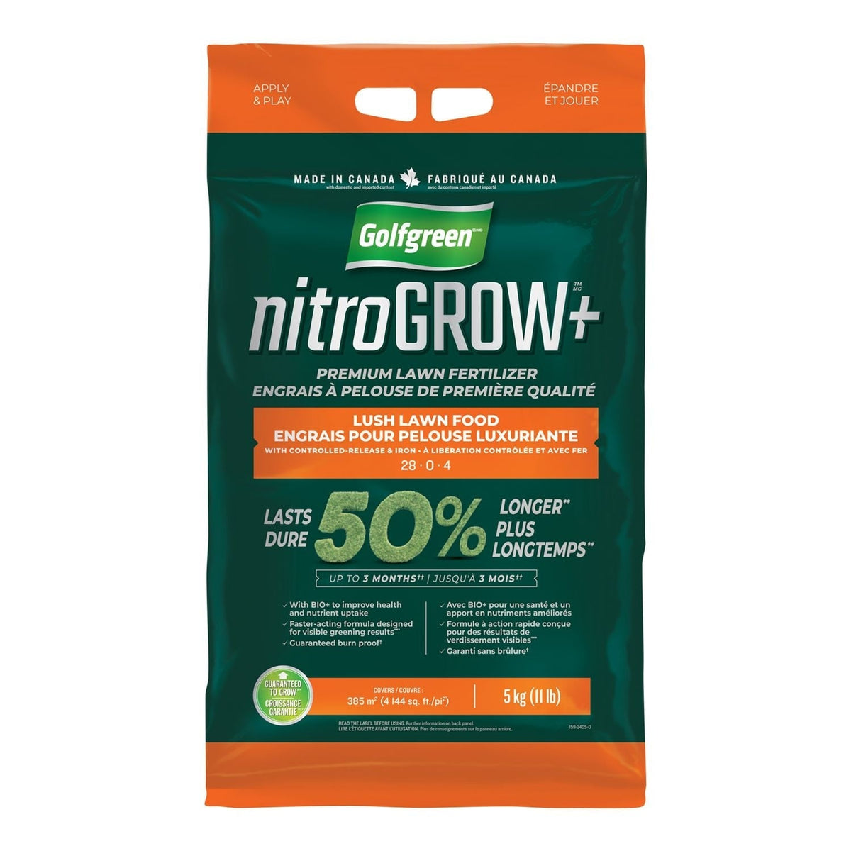 Nitrogrow+ Premium Nitrogen Enriched Lush Lawn Fertilizer, 28-0-4, 5-kg E6U0 - product image 1