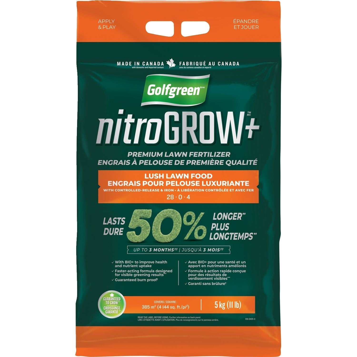 Nitrogrow+ Premium Nitrogen Enriched Lush Lawn Fertilizer, 28-0-4, 5-kg E6U0 - product image 2