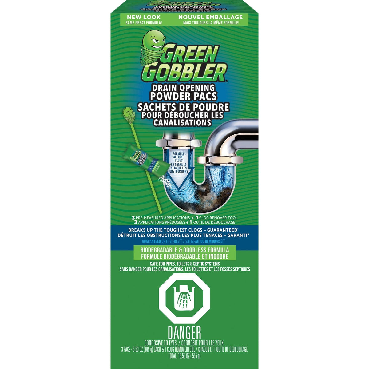 Green Gobbler Drain Clog Dissolver Pacs, Biodegradeable, 555-g, 3-pk B4Z5 - product image 1