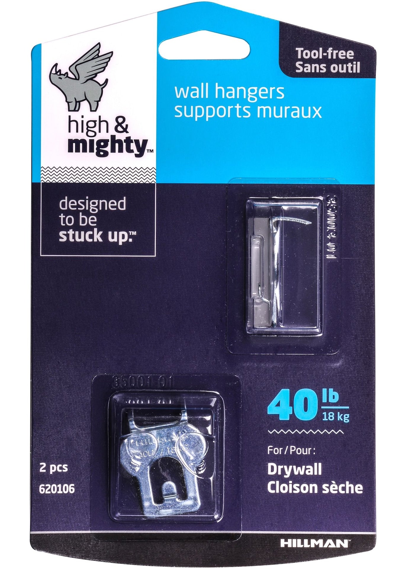 High & Mighty Canvas WAll Hanger, Easy to Remove, 40-lb Capacity, Silver, 2-pk W2P4 - product image 1