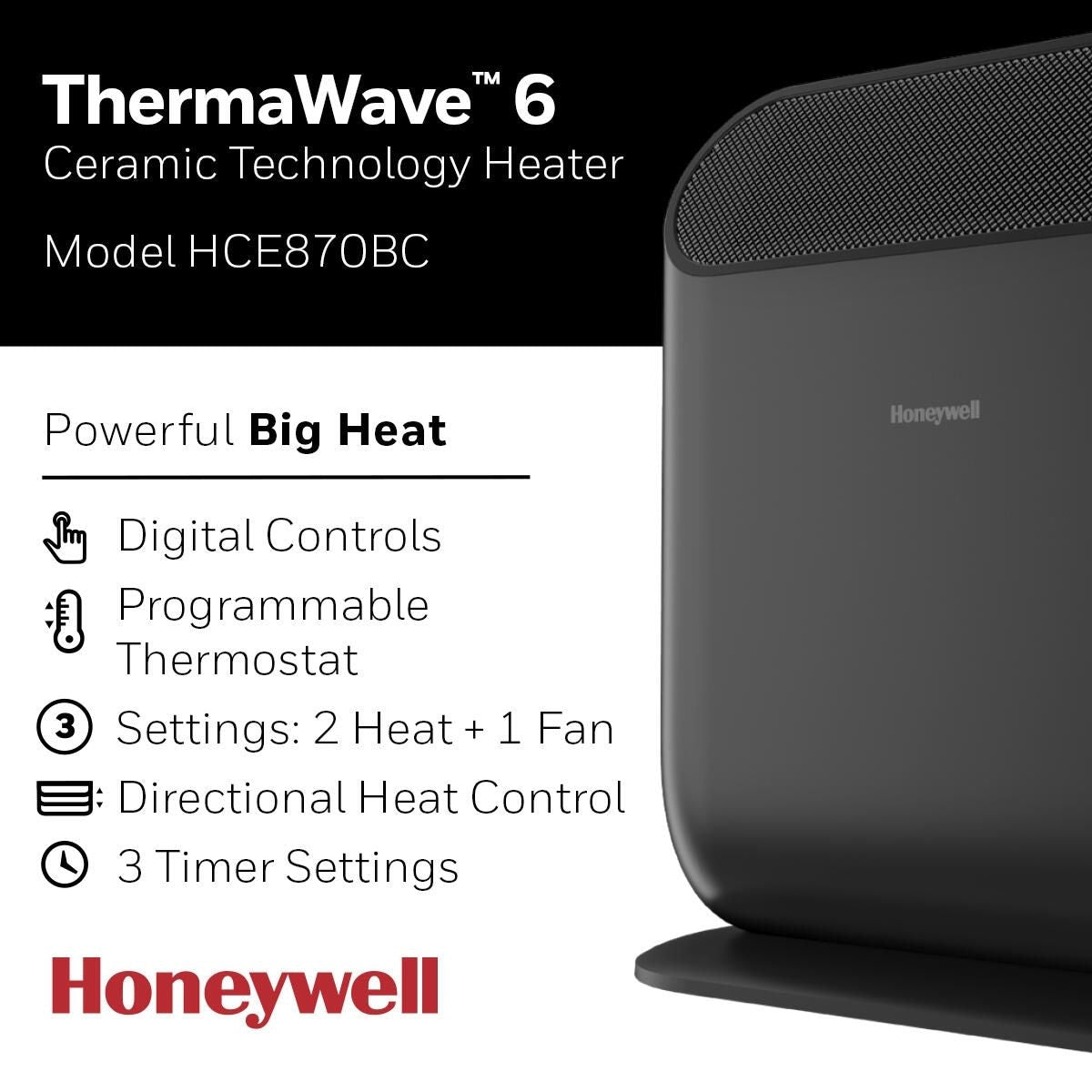 ThermaWave 6 Ceramic Space Heater, 1500W, Black B0H3 - product image 7