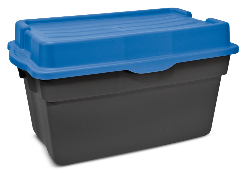 Heavy Duty Stackable Storage Box with Hinged Lid, 132-L, Black/Blue N5N2 - product image 1