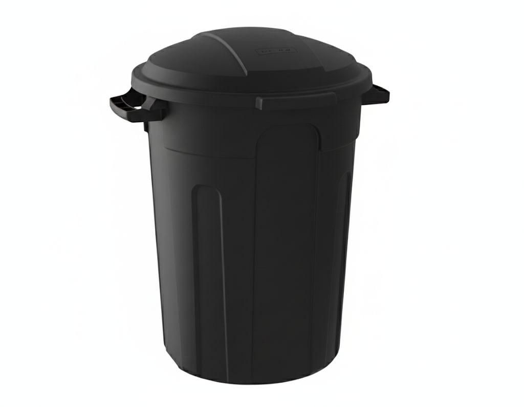 Resin Circular Outdoor Garbage Can with Lid, Black, 121-L B9A0 - product image 1