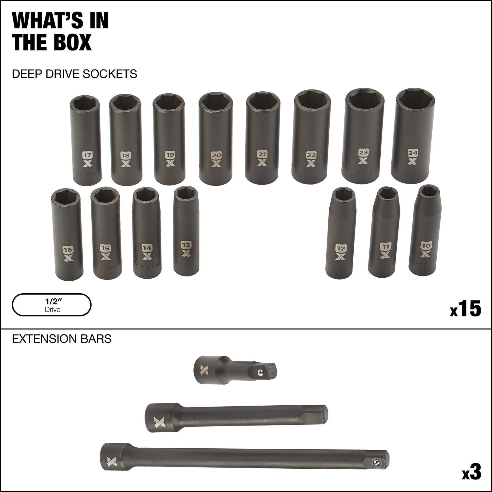 1/2-in Drive Professional Grade Impact Sockets Set, 18-pc, Metric K7I3 - product image 7