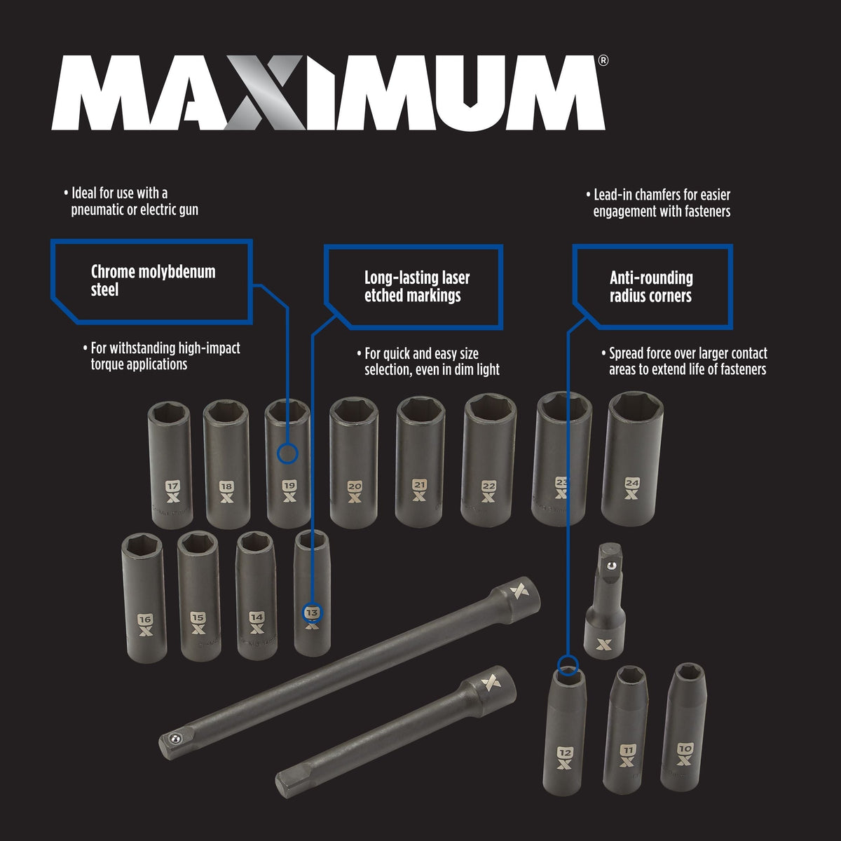 1/2-in Drive Professional Grade Impact Sockets Set, 18-pc, Metric K7I3 - product image 8