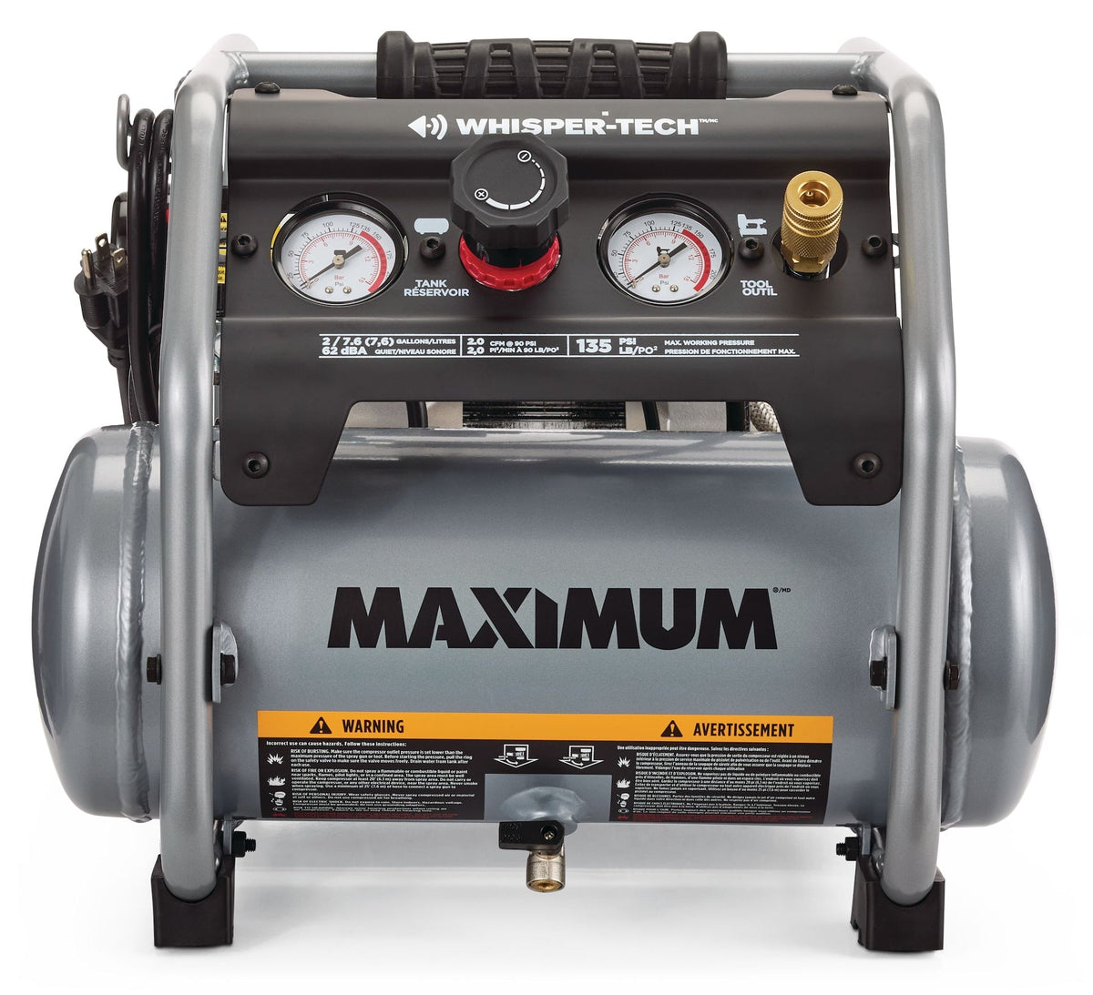 2-Gallon Quiet Air Compressor, 135 PSI, 1 HP J7Q5 - product image 1