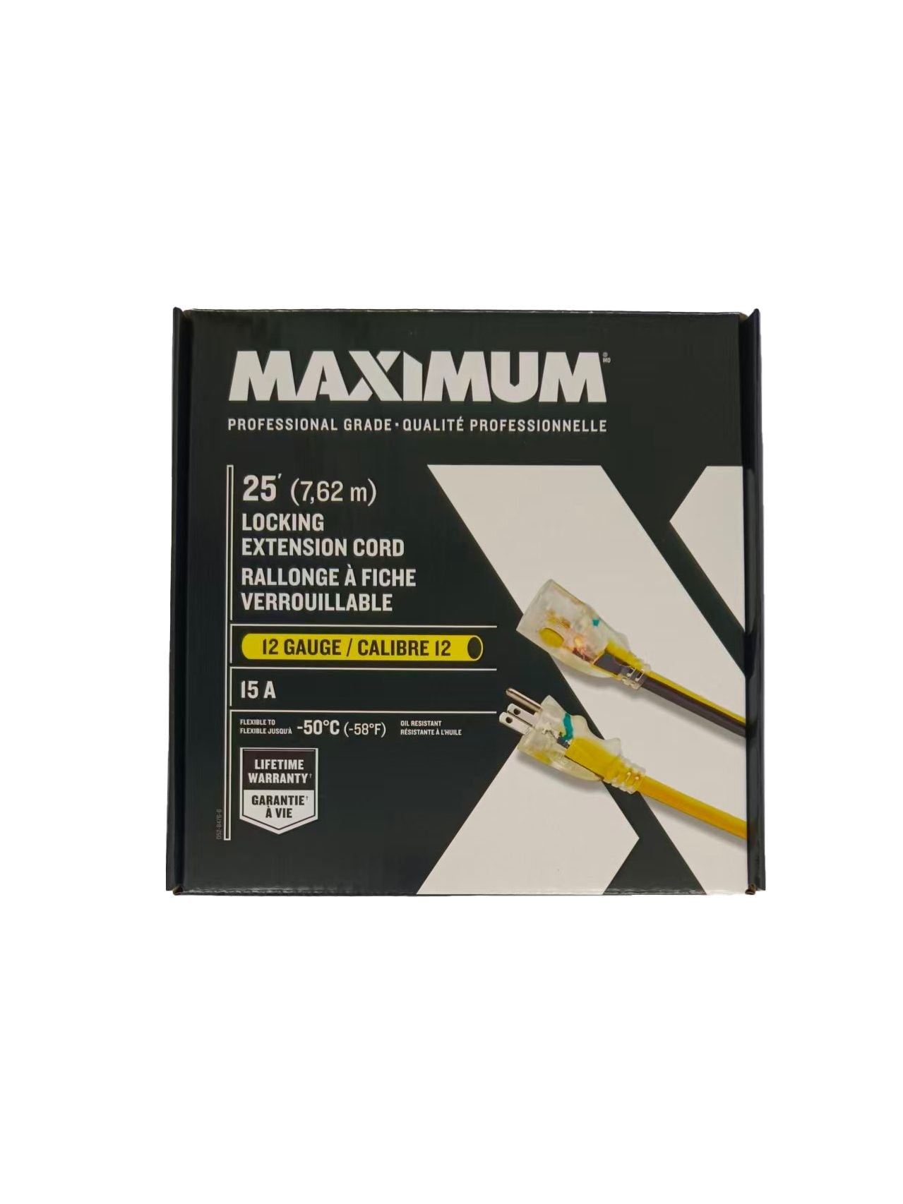 25-ft 12/3 Outdoor Extension Cord with Grounded Outlet, Lighted End and Locking Connector, Yellow/Black T8P4 - product image 2