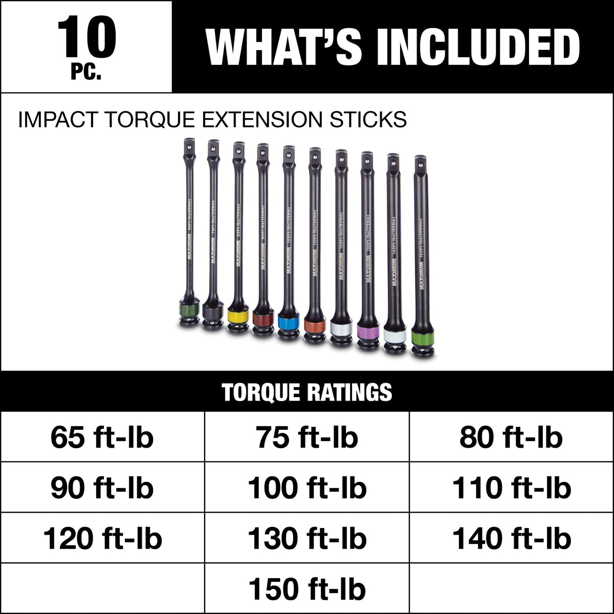 Impact Torque Extension Sticks, 10-pc S1N5 - product image 4