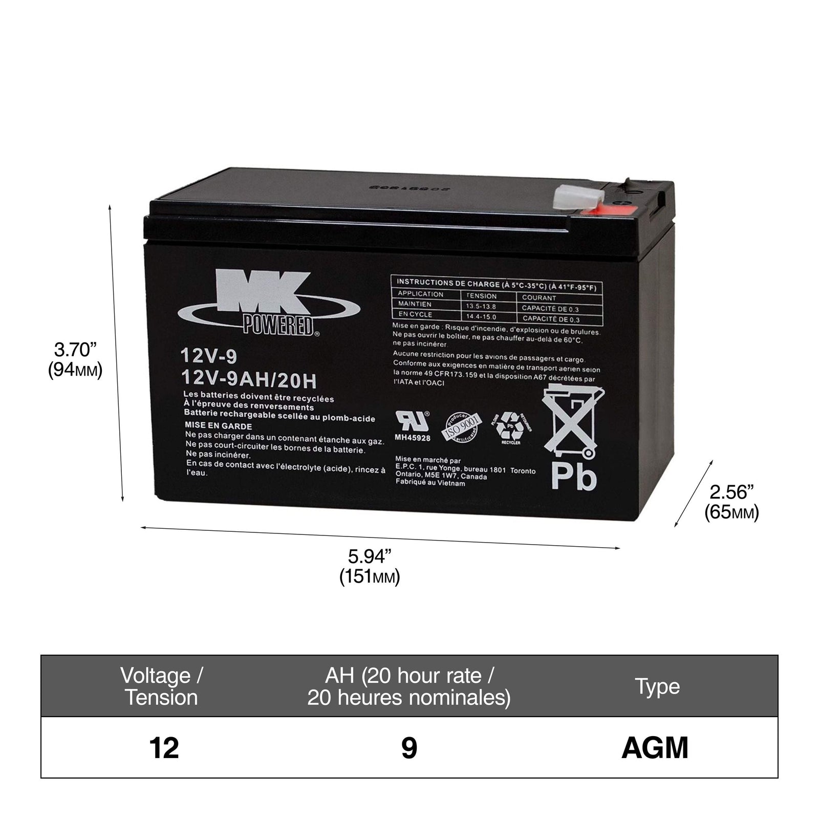 Battery 12-Volt 9 Ah SLA Battery, F2 Terminal R8E8 - product image 1