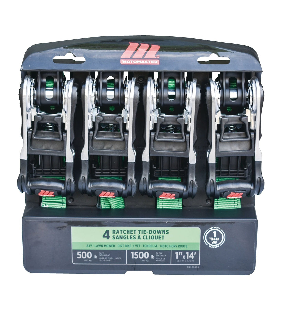 1,500-lb Ratchet Tie Down, with Padded D-Handle, 1-in x 14-ft, 4-pk, Green V3T4 - product image 3
