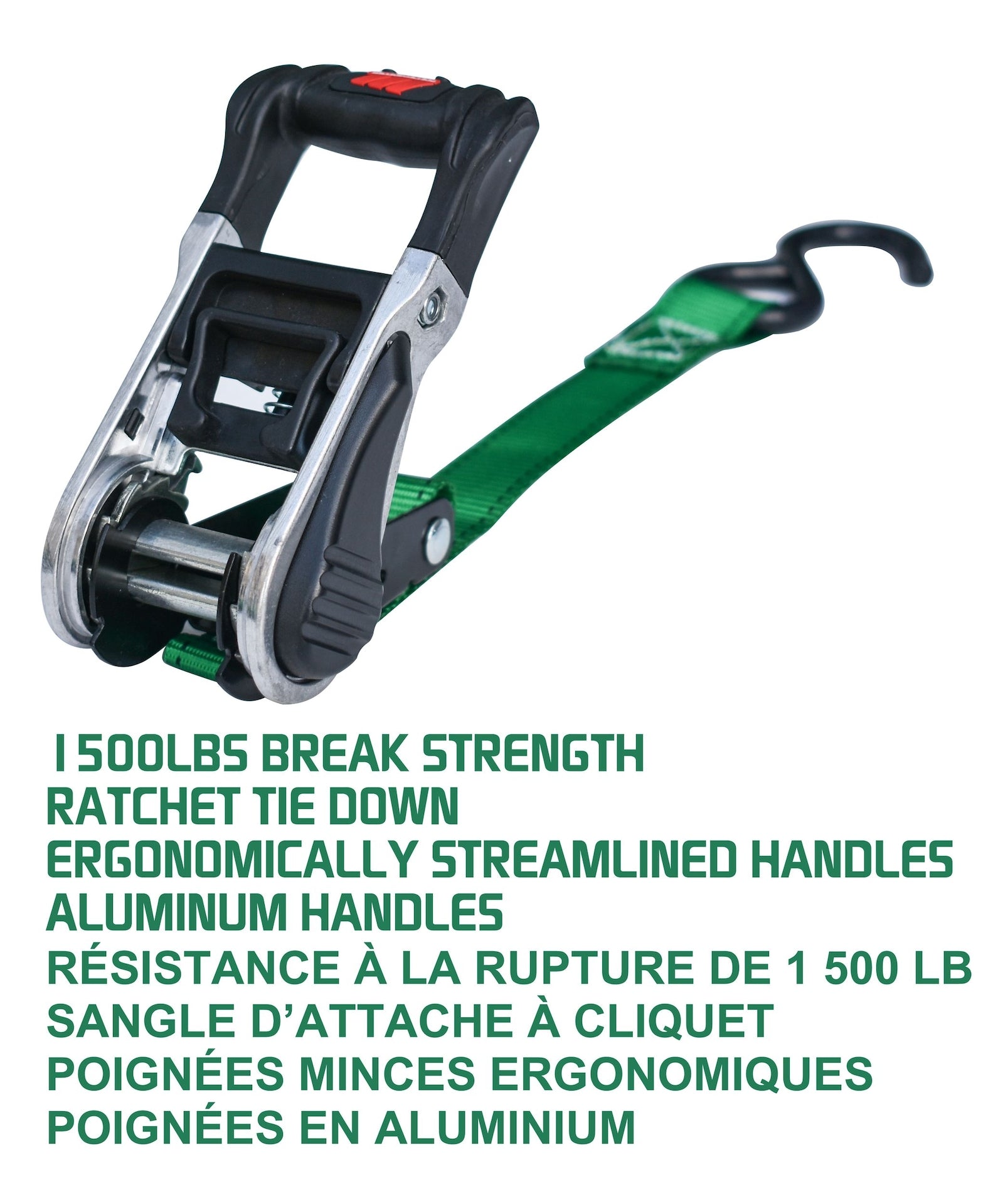 1,500-lb Ratchet Tie Down, with Padded D-Handle, 1-in x 14-ft, 4-pk, Green V3T4 - product image 5