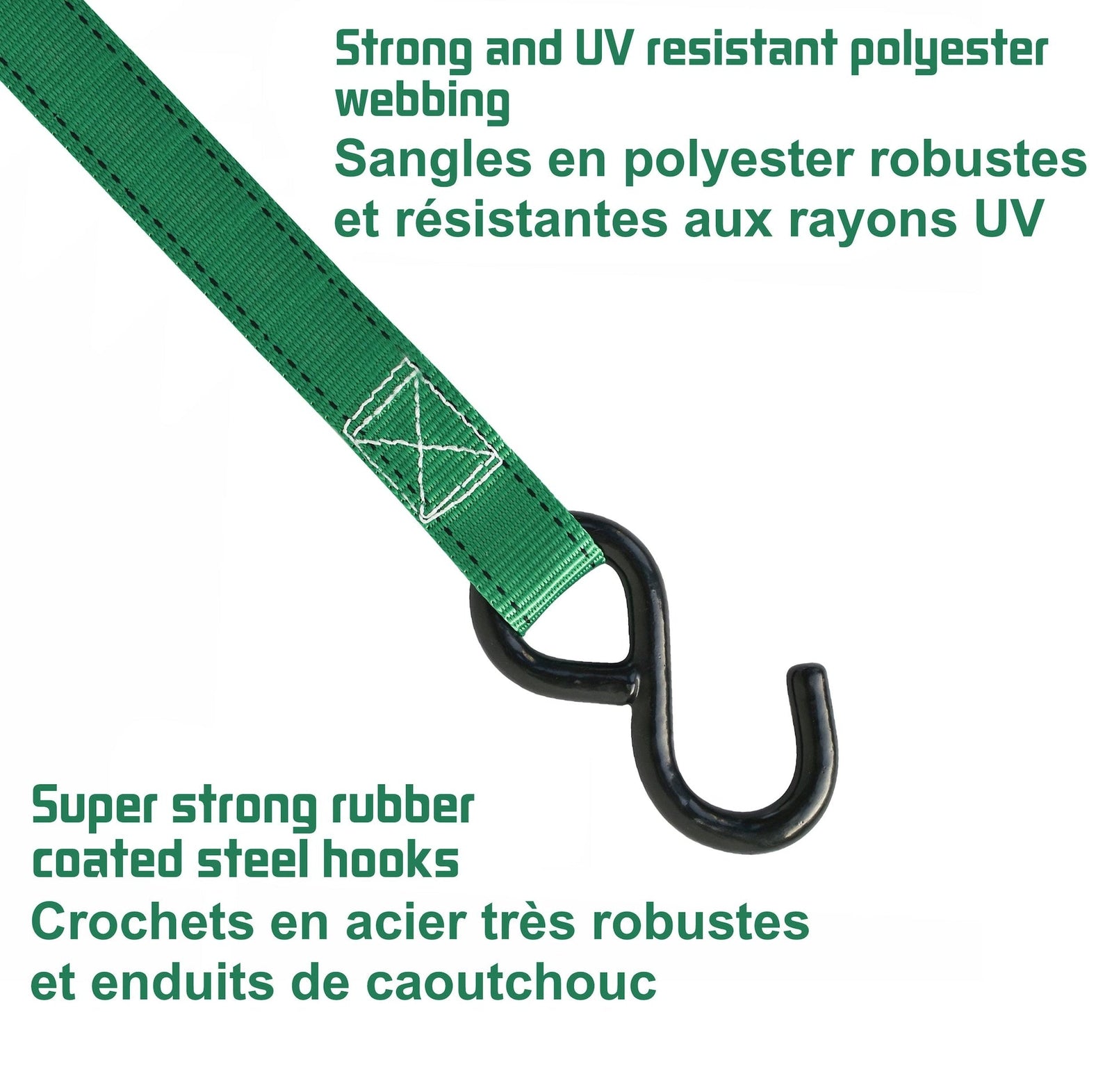 1,500-lb Ratchet Tie Down, with Padded D-Handle, 1-in x 14-ft, 4-pk, Green V3T4 - product image 6