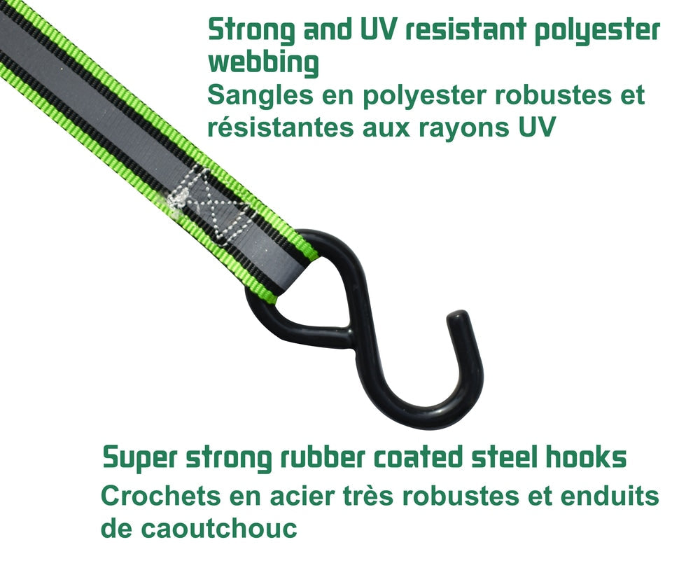 1,500-lb Reflective Ratchet Tie Down Strap, with Padded D-Handle, 1-in x 12-ft, 4-pk, Green O7Z6 - product image 6