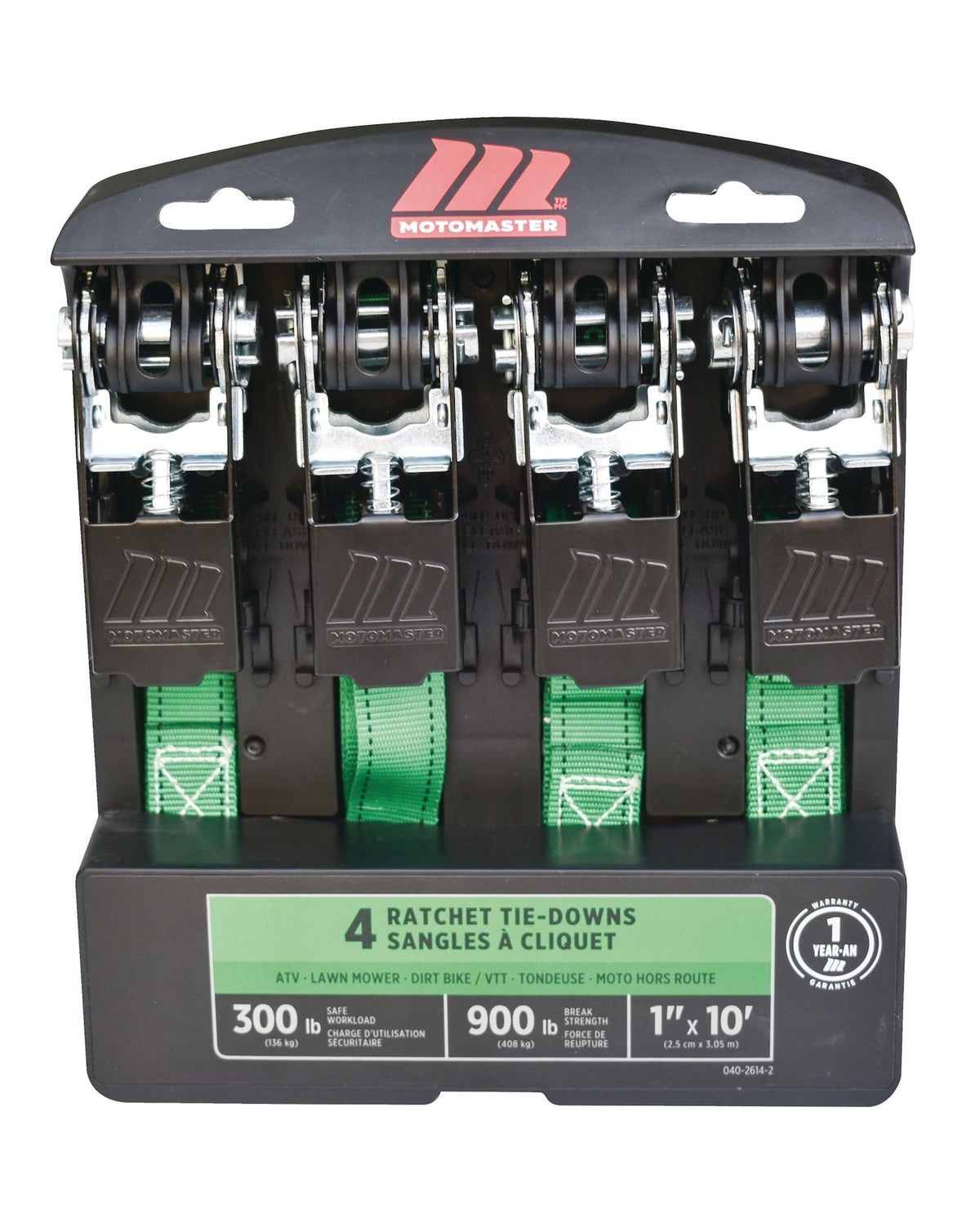 900-lb Ratchet Tie-Down Straps, Non-Padded, 1-in x 10-ft, 4-pk A5W3 - product image 1