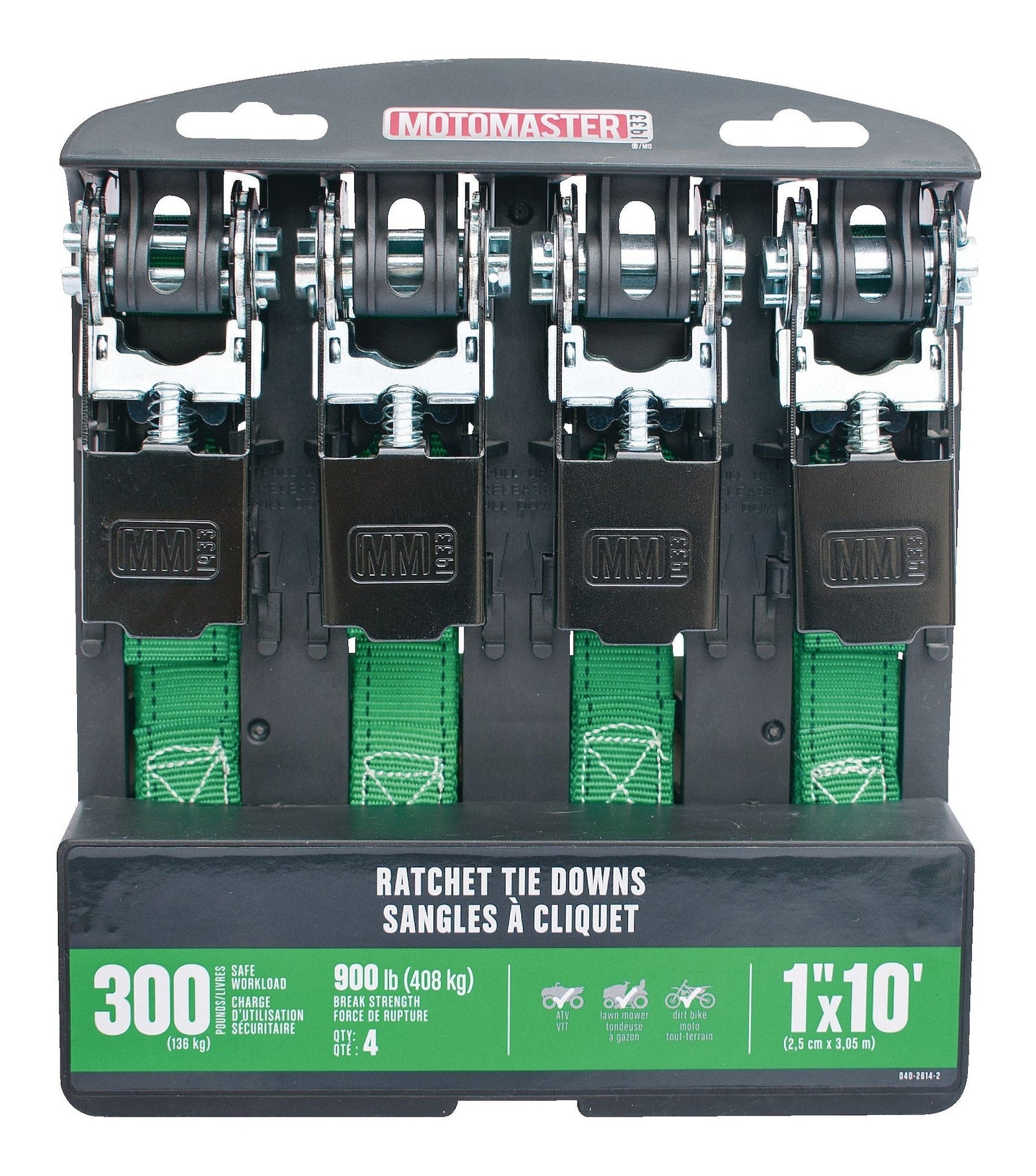900-lb Ratchet Tie-Down Straps, Non-Padded, 1-in x 10-ft, 4-pk A5W3 - product image 2