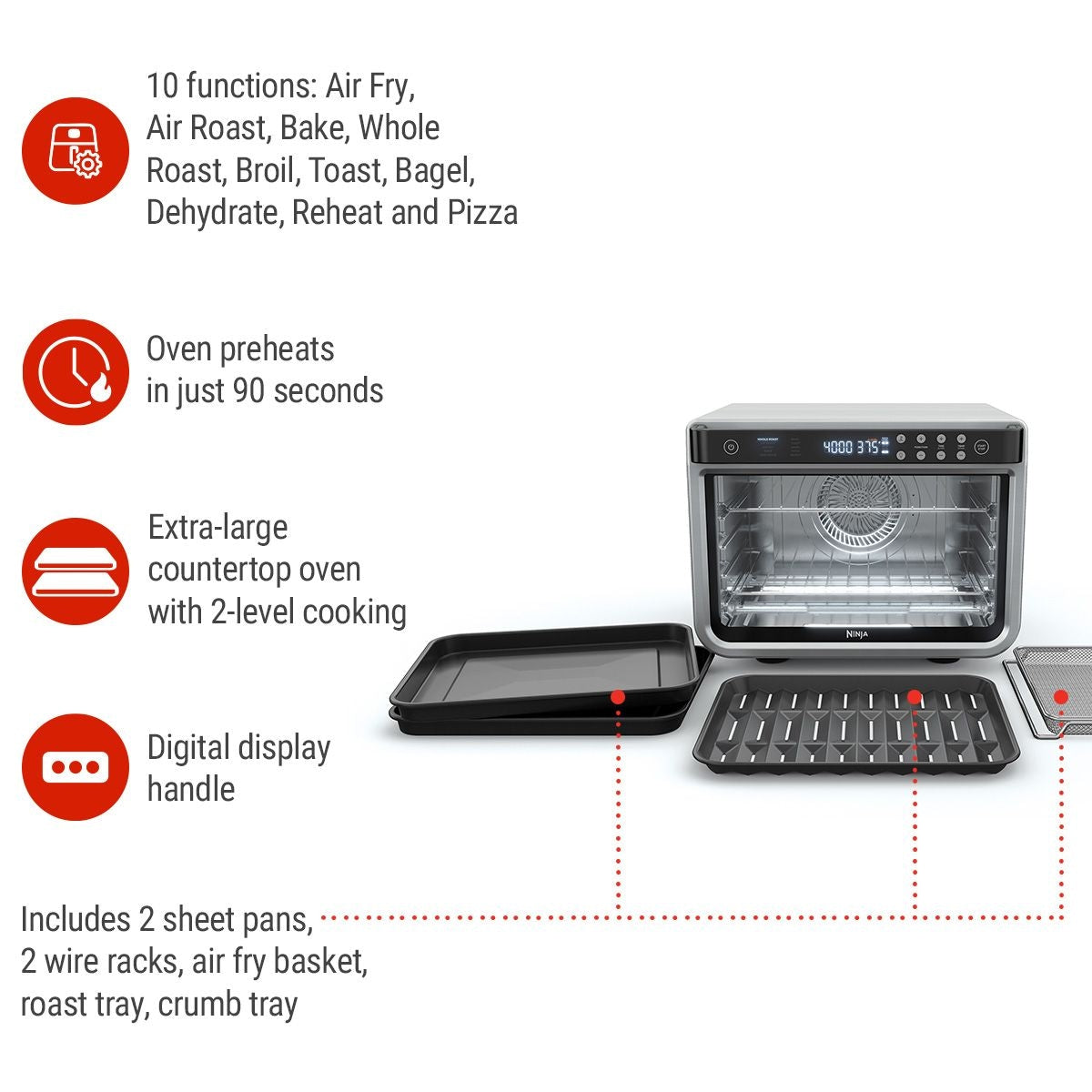 Foodi XL Pro Digital Convection Air Fryer Toaster Oven, with 10 Functions, Stainless Steel O9D3 - product image 3
