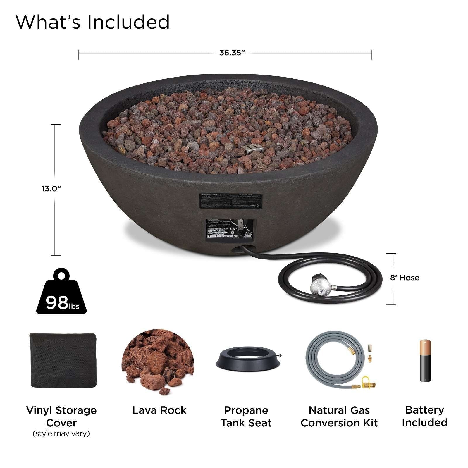 Round Concrete Gas Fire Pit in Shale, 36-in B5D3 - product image 5