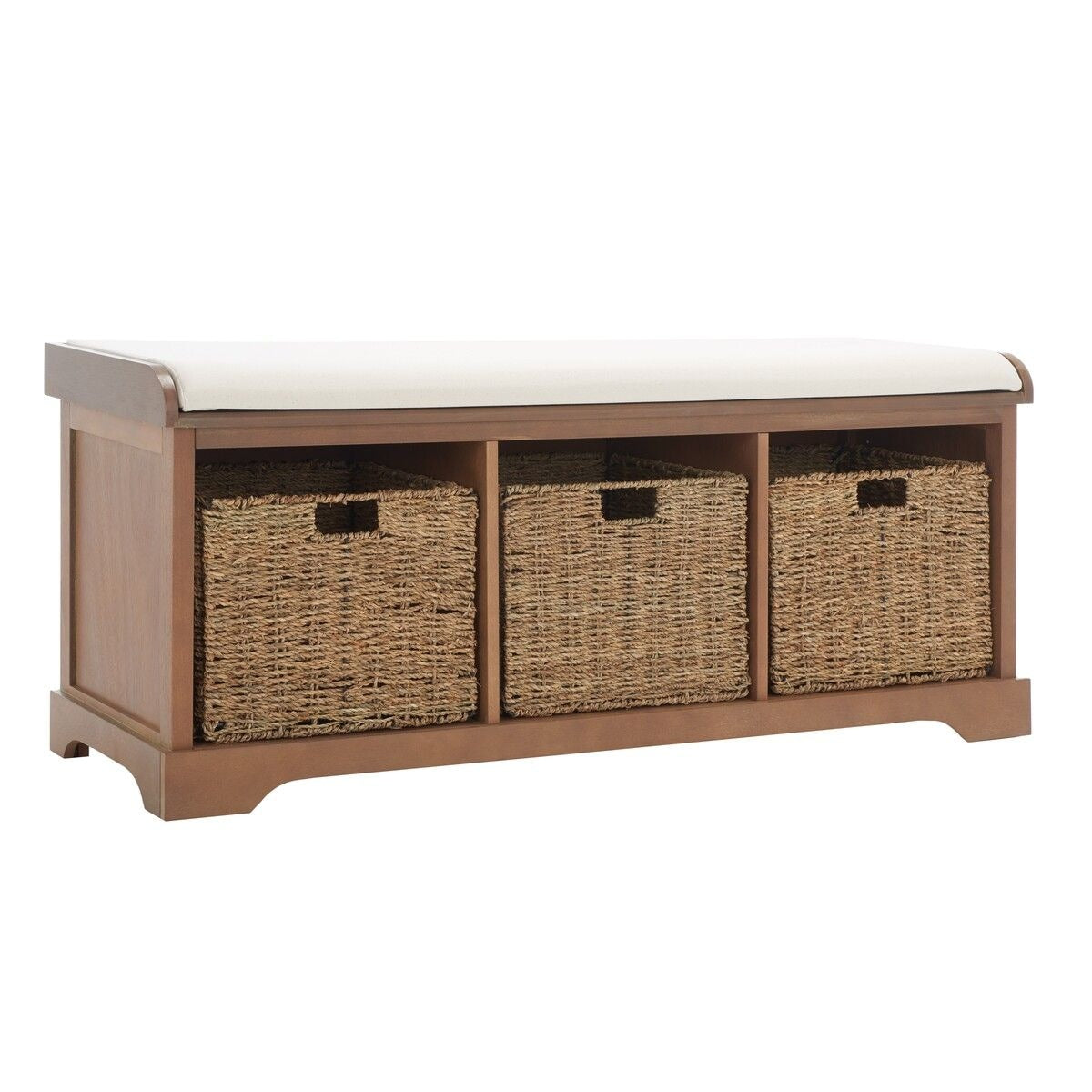 Lonan Wicker Storage Bench, Grey Wash/White, 16.1-in x 47-in x 19.9-in K0R1 - product image 1