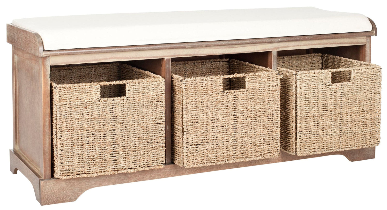 Lonan Wicker Storage Bench, Grey Wash/White, 16.1-in x 47-in x 19.9-in K0R1 - product image 2
