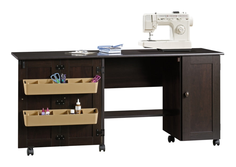 Folding Sewing & Craft Table/Storage Cart with Locking Wheels, Cinnamon Cherry Finish H3D9 - product image 1