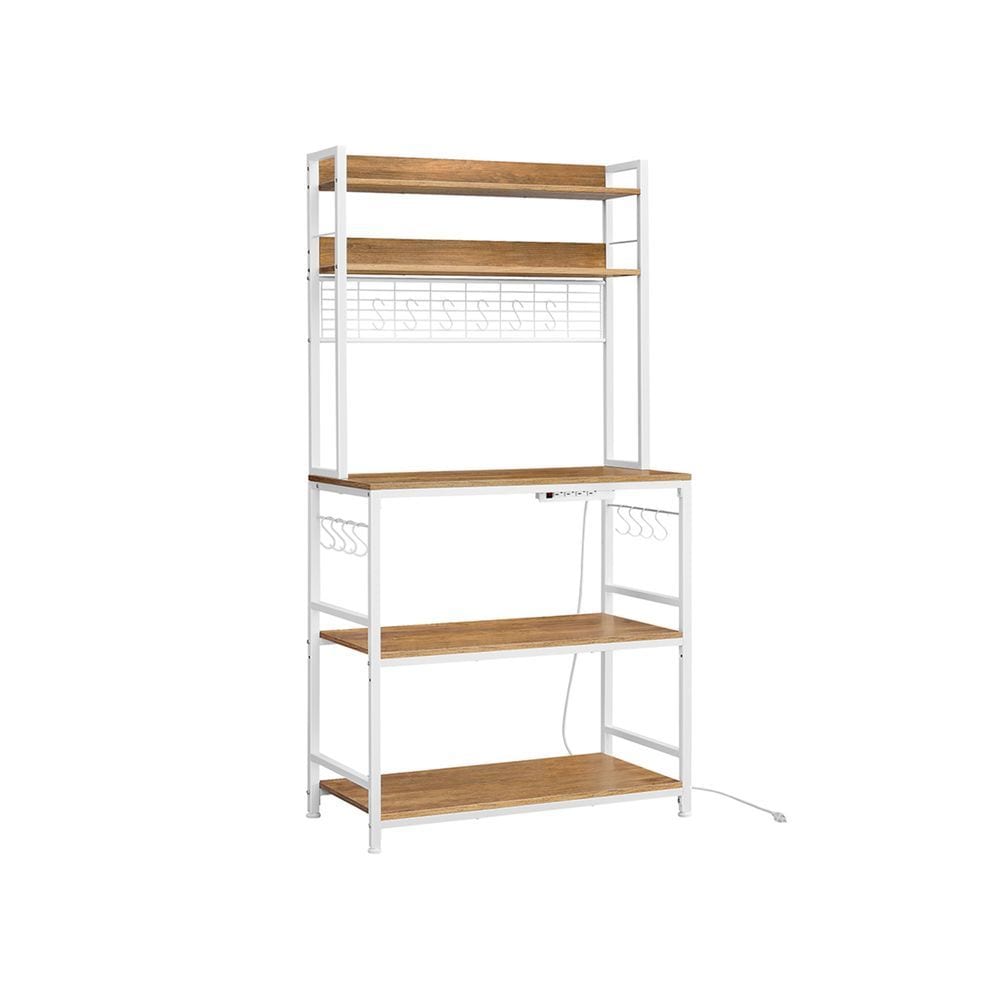 Home 5-Shelf Rustic Walnut Baker's Rack with 4 AC Outlets O0W7 - product image 1