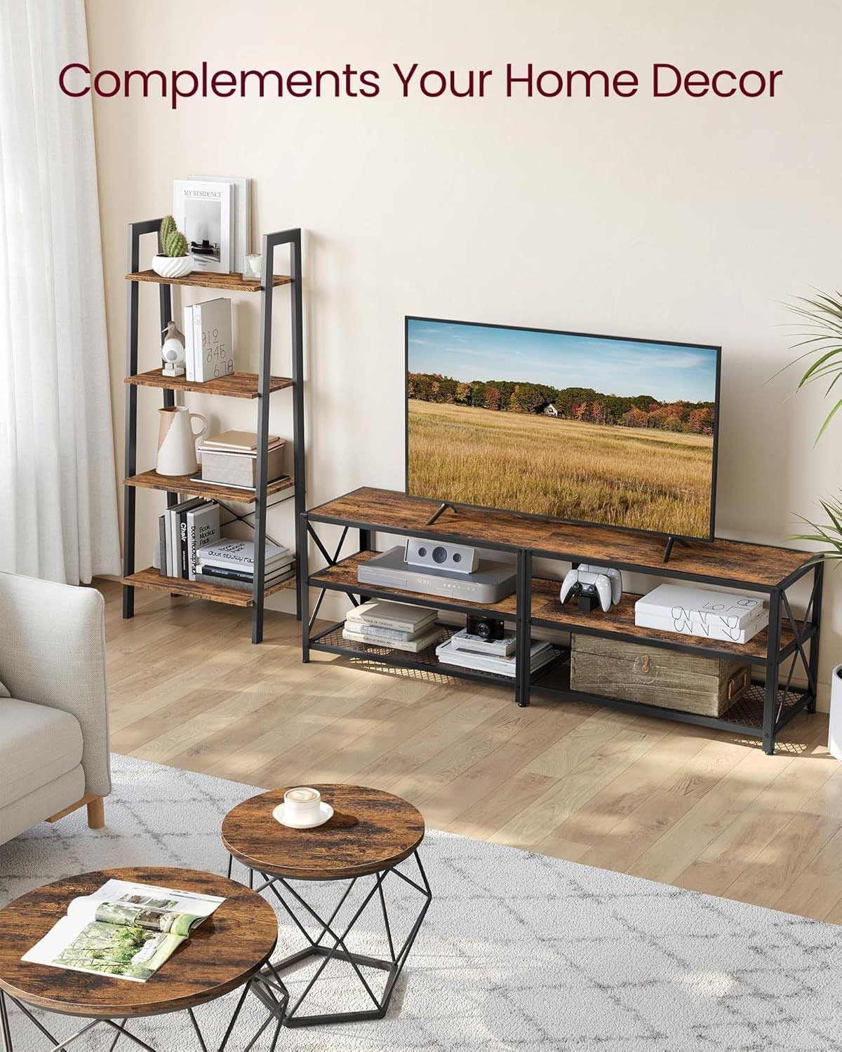 Home 70-in 3-Tier Industrial Rustic Brown TV Stand J9I9 - product image 2