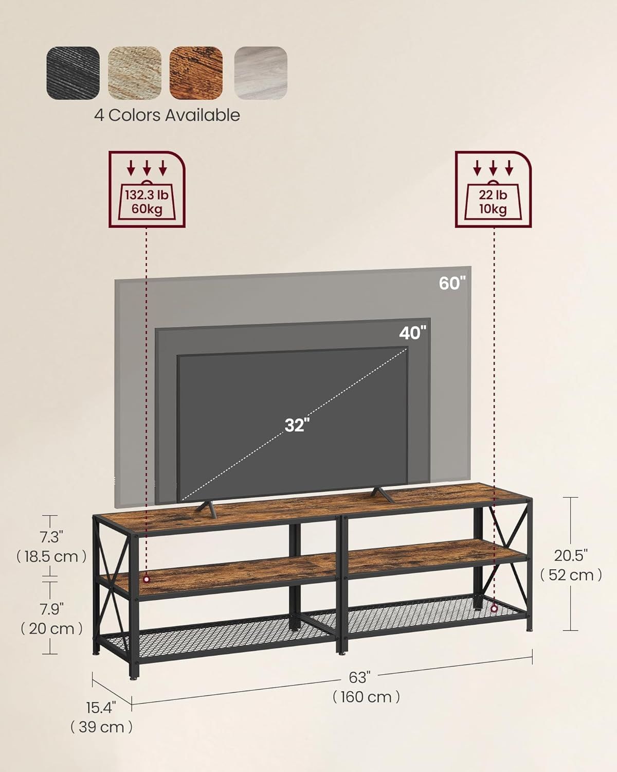 Home 70-in 3-Tier Industrial Rustic Brown TV Stand J9I9 - product image 4