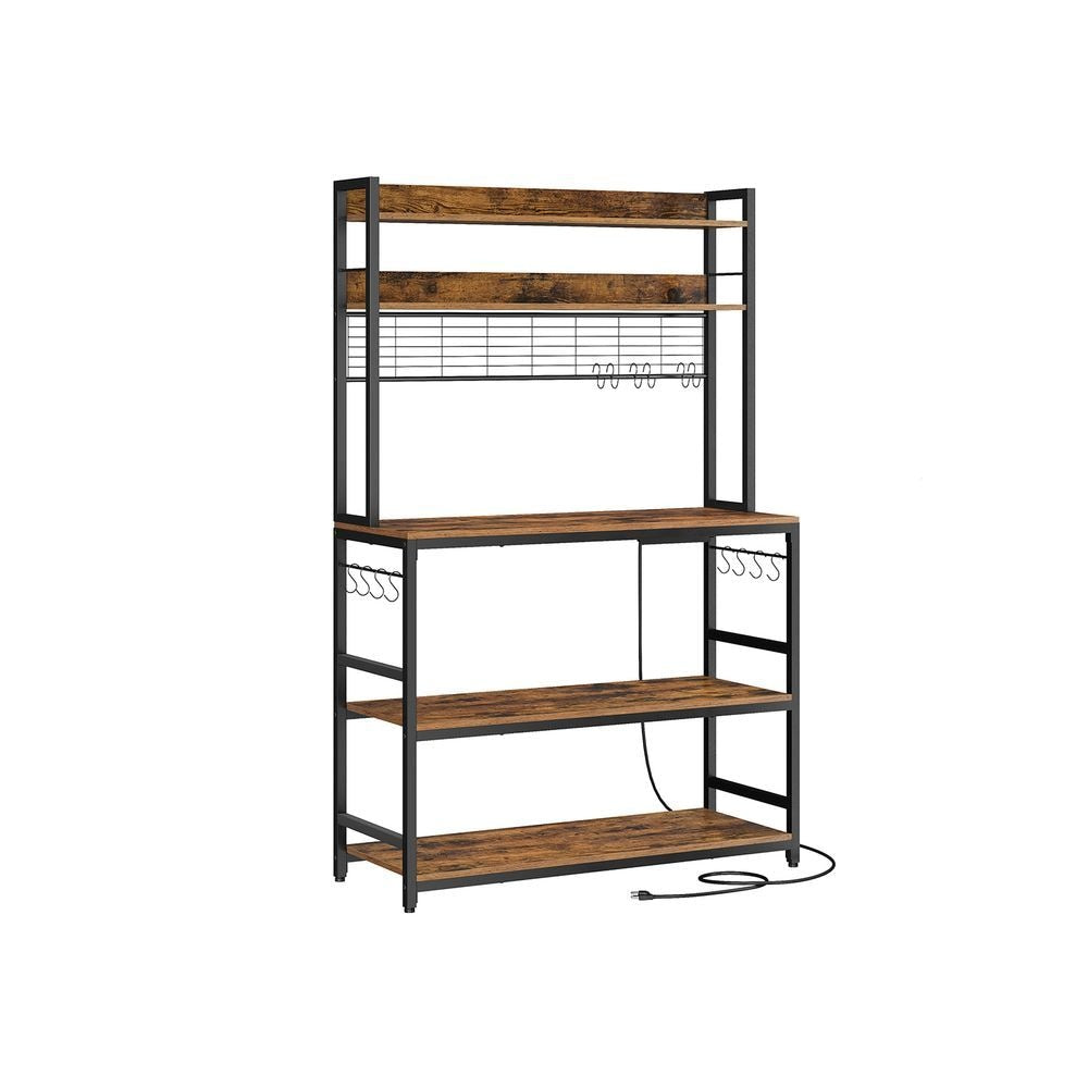 Home Rustic Brown Baker's Rack with 4 AC Outlets V5O8 - product image 1