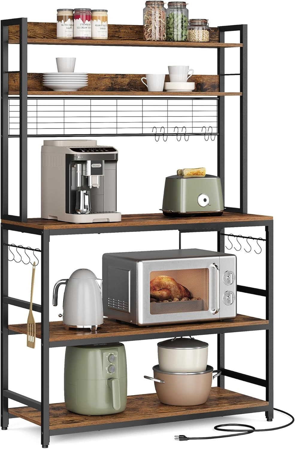 Home Rustic Brown Baker's Rack with 4 AC Outlets V5O8 - product image 2