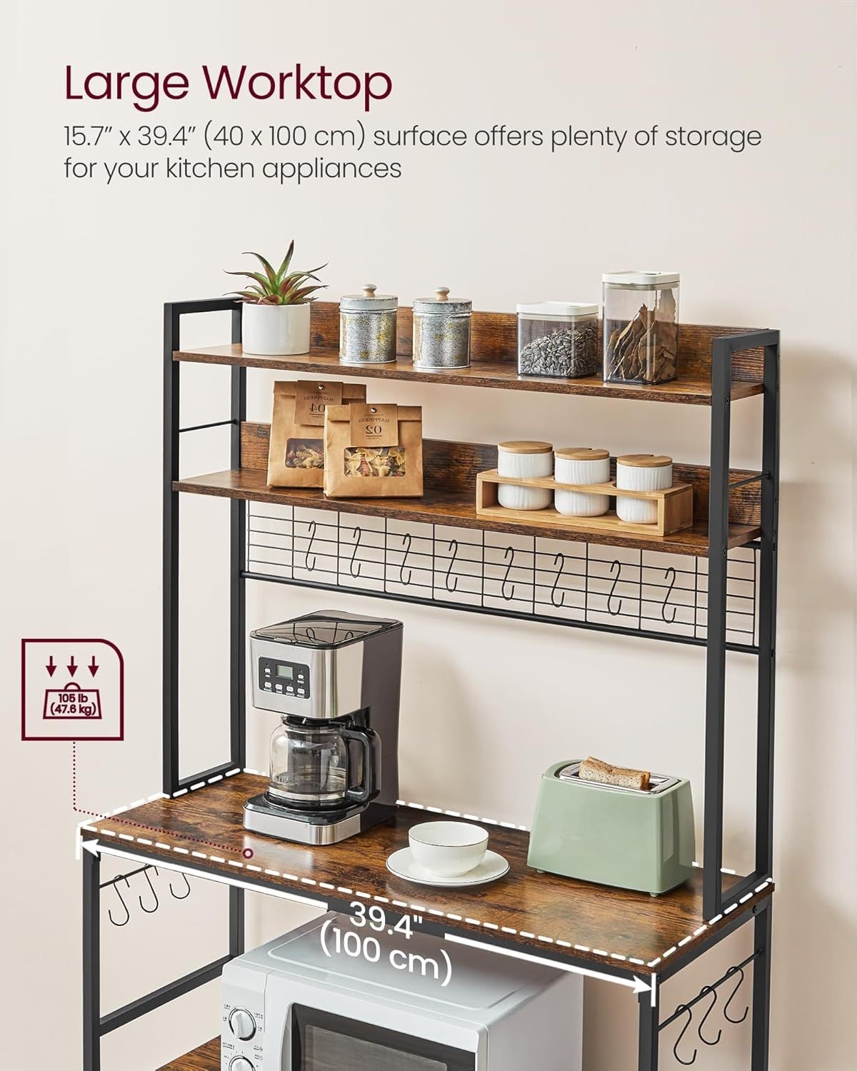 Home Rustic Brown Baker's Rack with 4 AC Outlets V5O8 - product image 3